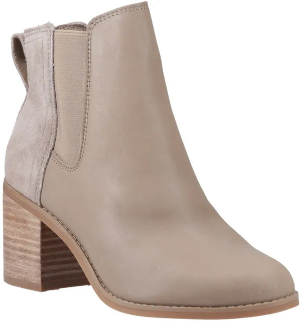 TOMS EVELYN Womens Boots Natural side view showing leather upper and block heel design.