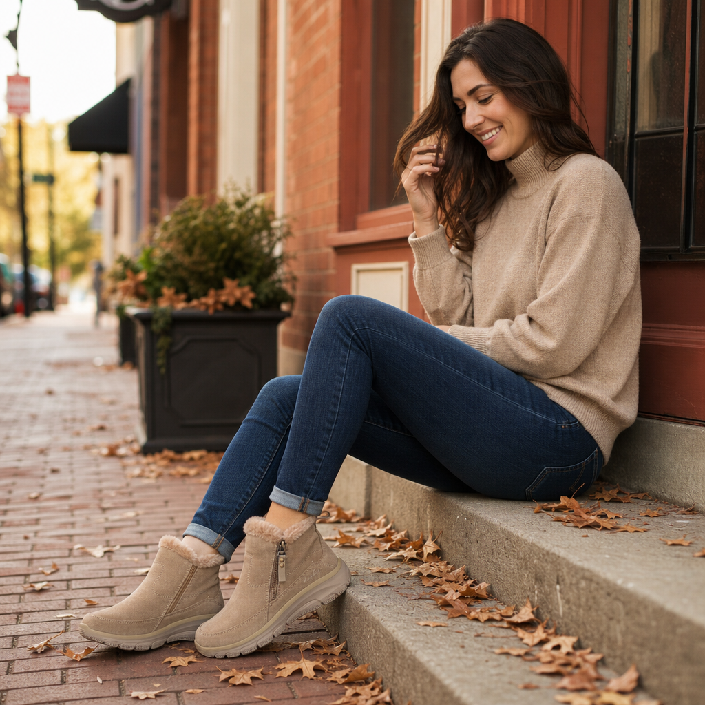 まりえ Skechers 167862/TPE EASY GOING - COOL ZIP Womens Boots Taupe | Shuperb