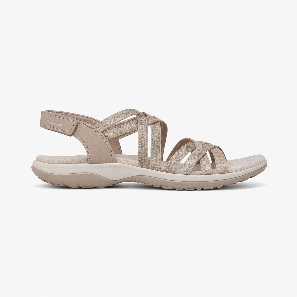 Skechers REGGAE SLIM - SUMMER GETAWAY Womens Cross Strap Sandals Taupe