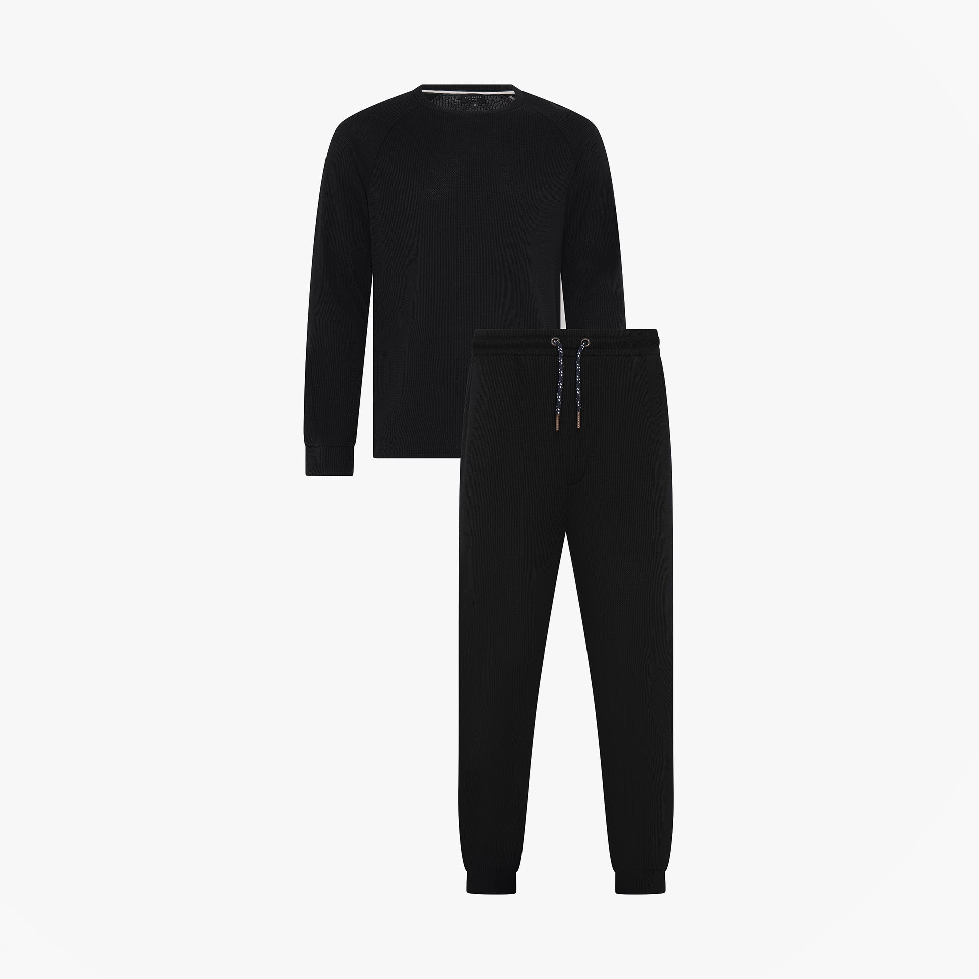 WAFFLE Pyjama SET Mens Loungewear Black