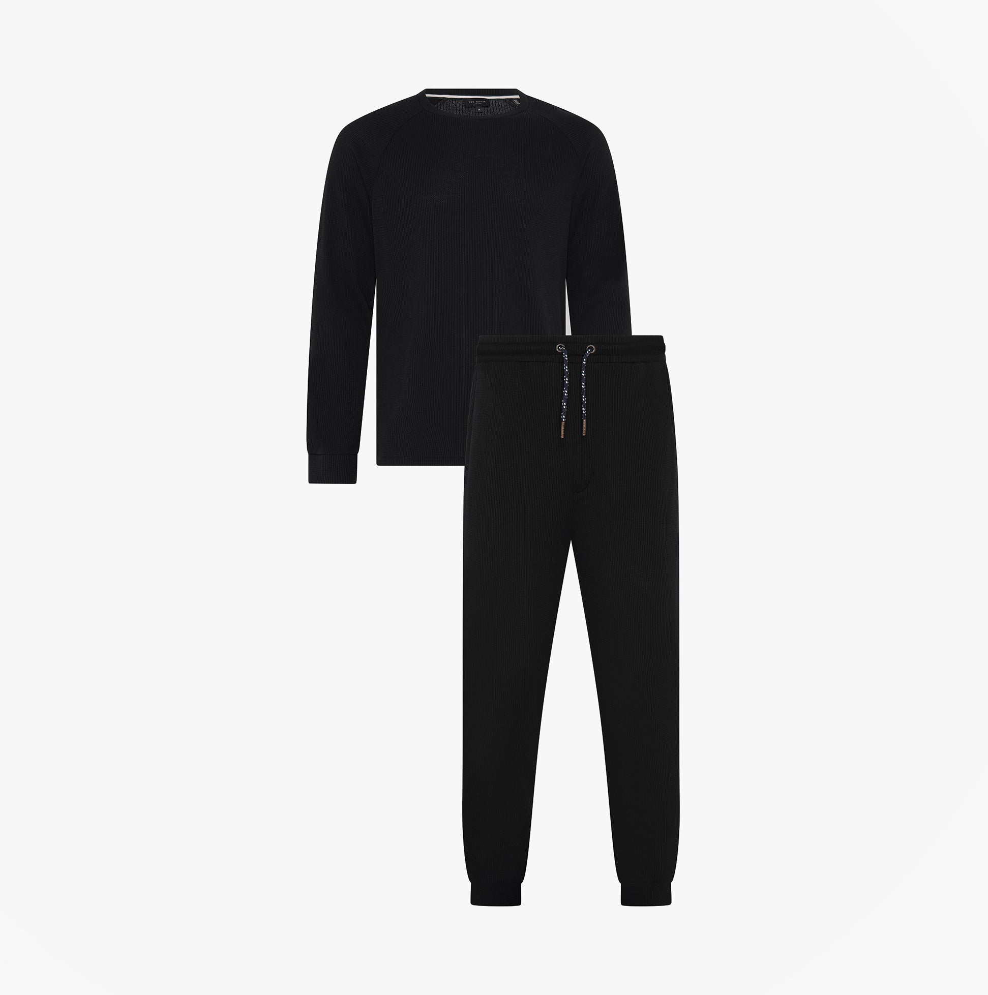 WAFFLE Pyjama SET Mens Loungewear Black