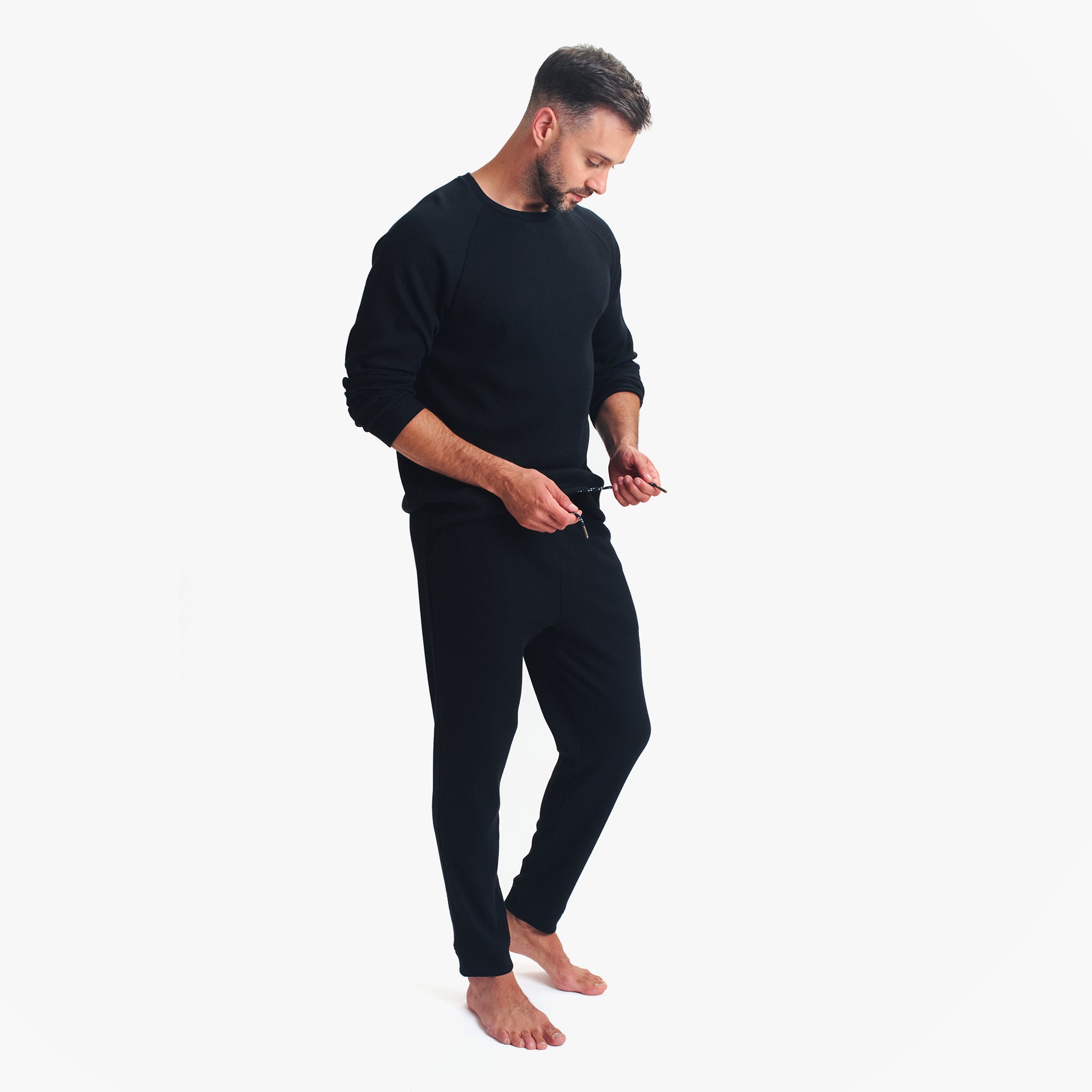 WAFFLE Pyjama SET Mens Loungewear Black
