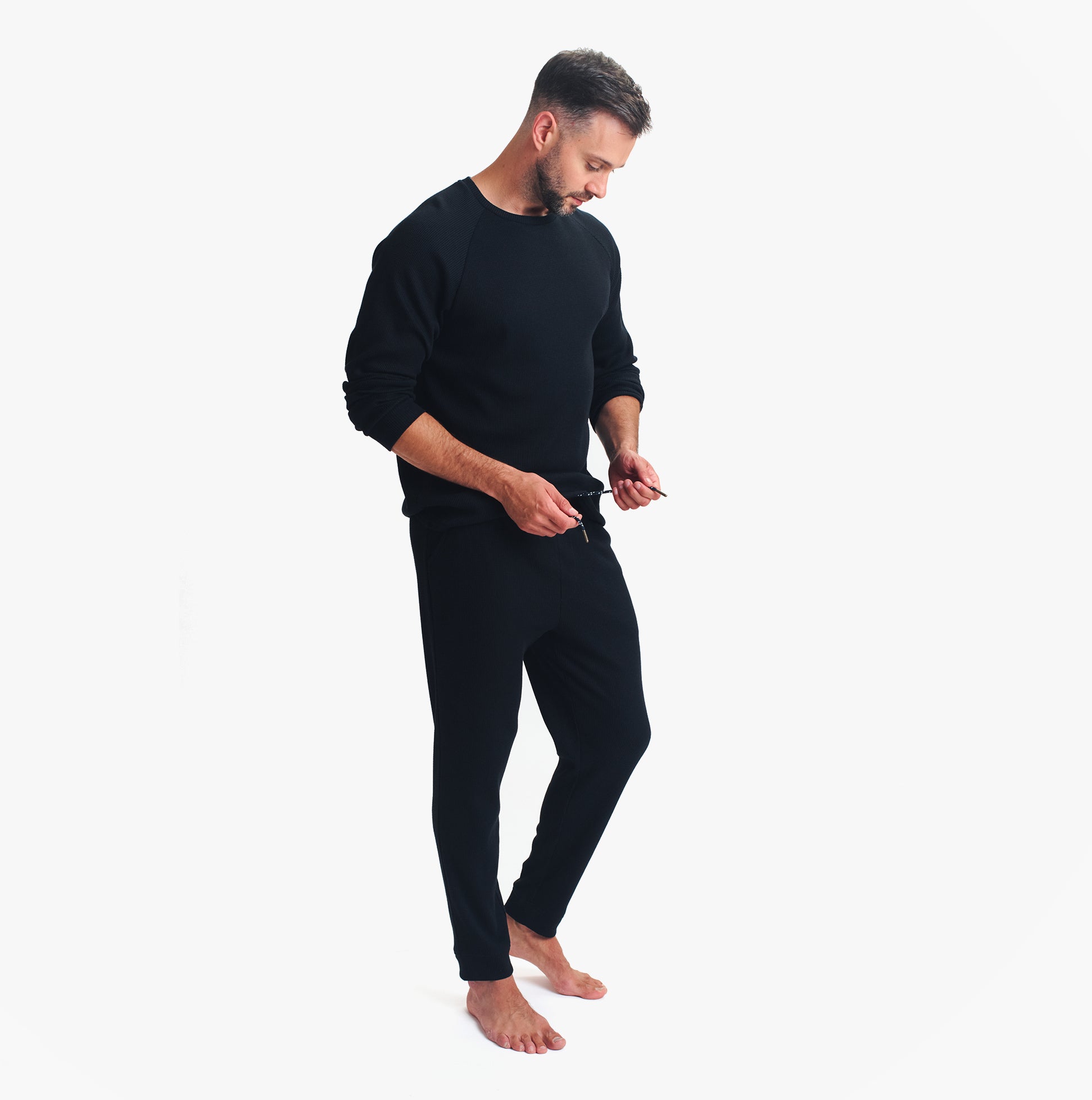 WAFFLE Pyjama SET Mens Loungewear Black