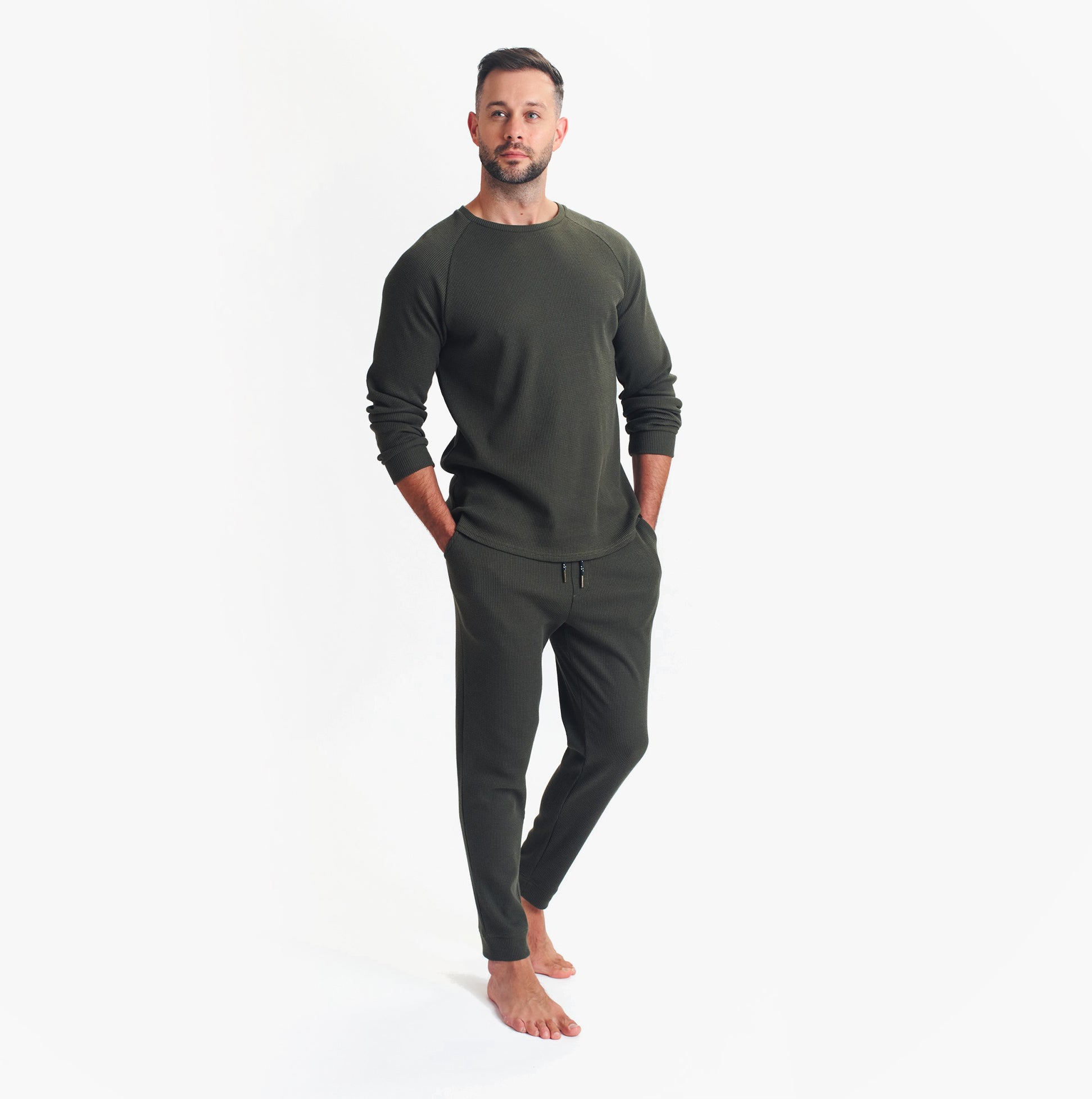 WAFFLE Pyjama SET Mens Loungewear Khaki