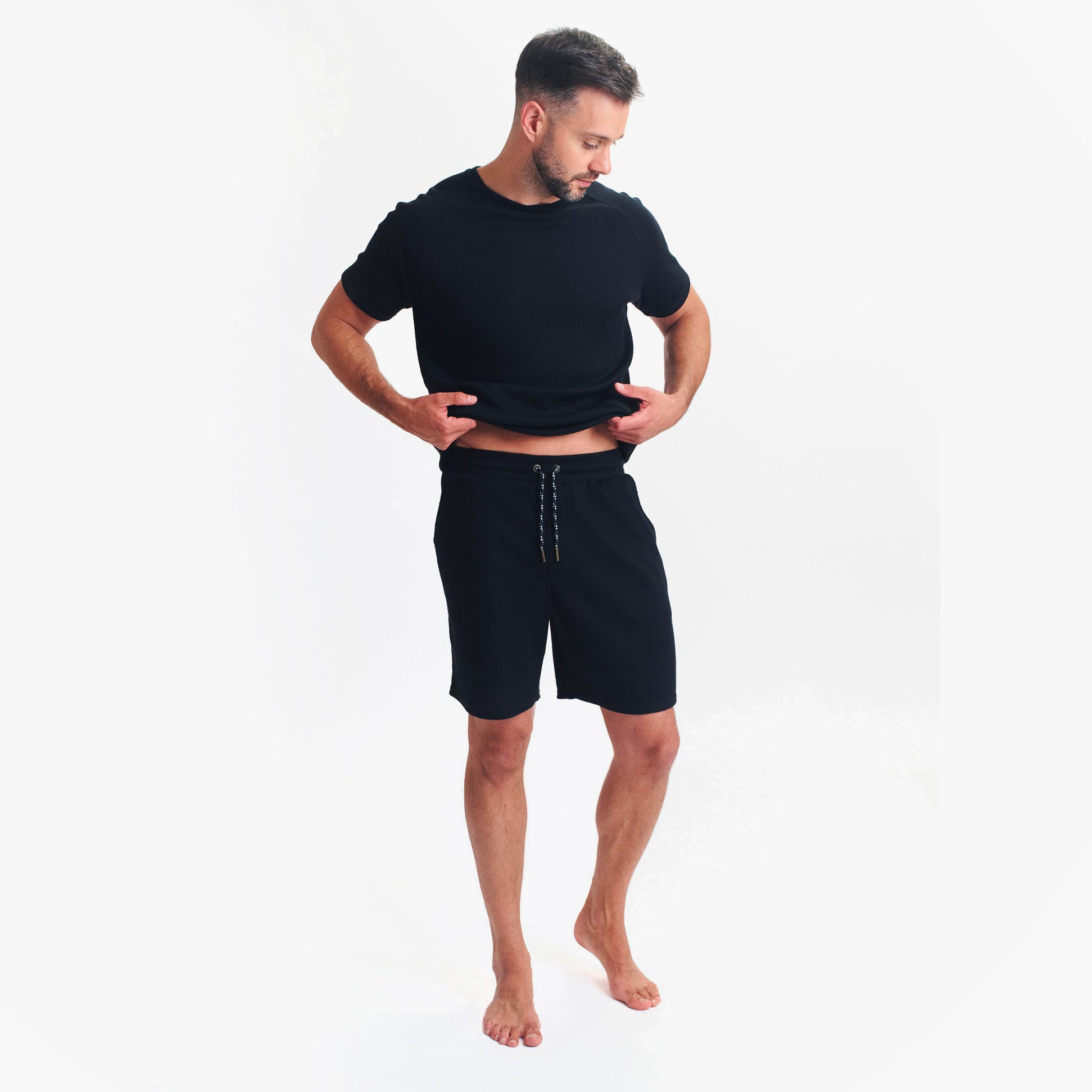 WAFFLE Loungewear Mens Set Black