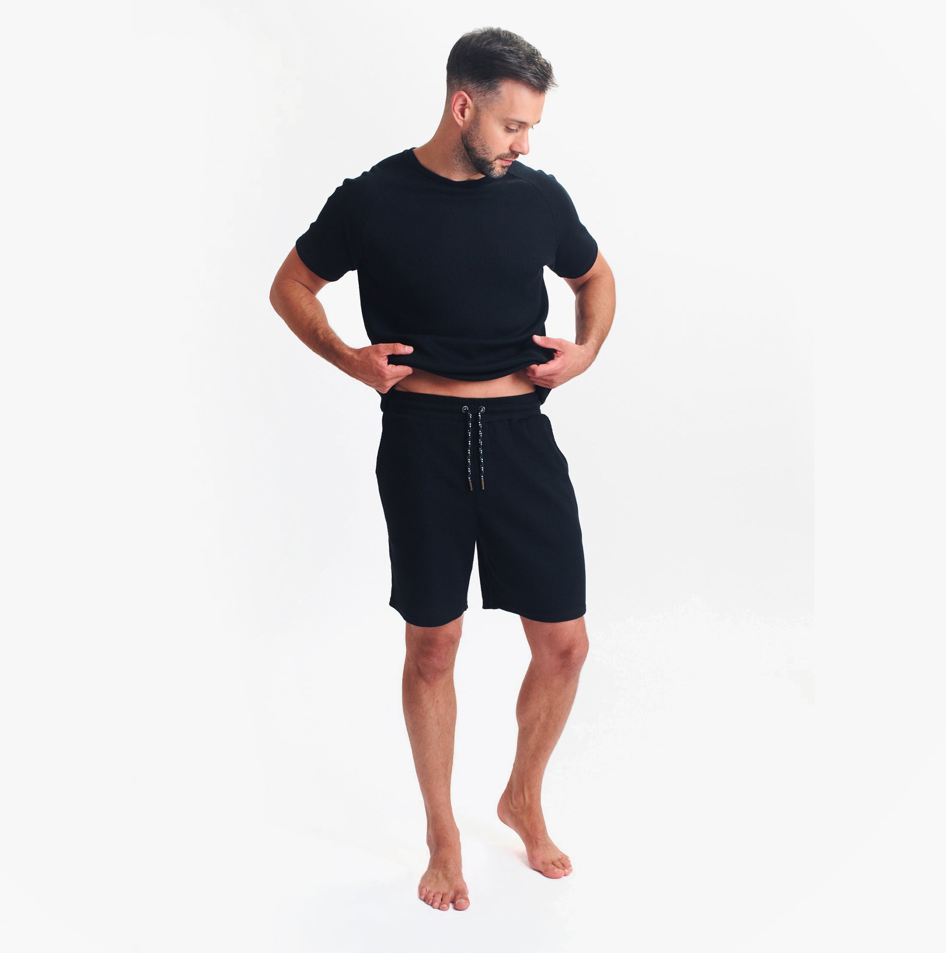 WAFFLE Loungewear Mens Set Black