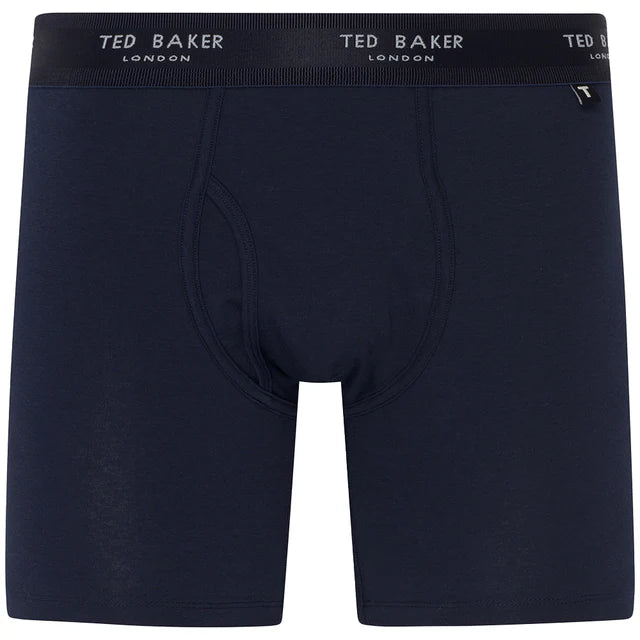 Ted Baker 3-Pack Cotton Boxer Briefs Mens Navy front view showcasing elasticated waistband and soft cotton material.