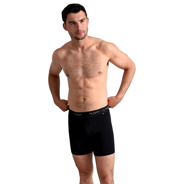 Ted Baker 3-Pack Cotton Boxer Briefs Mens Navy, front view worn by a model, showcasing the elasticated waistband.