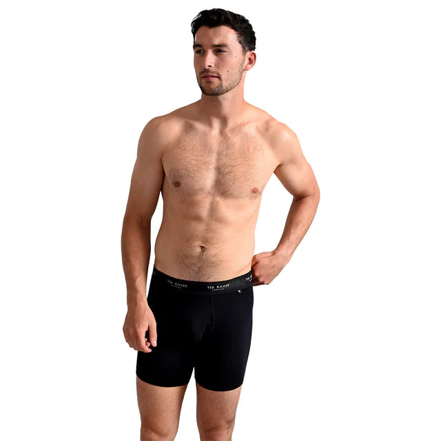 Ted Baker 3-Pack Cotton Boxer Briefs Mens Navy side view on model, showcasing elasticated waistband and fit.