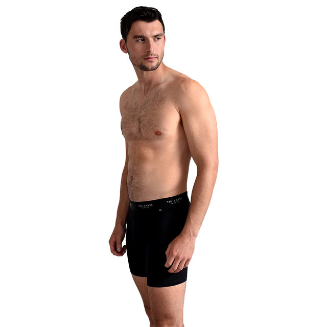 Ted Baker 3-Pack Cotton Boxer Briefs Mens Navy side view on model, showing elasticated waistband and fit.