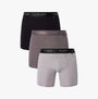 Ted Baker 3-Pack Cotton Boxer Briefs Mens Grey/Heather/Black front view showing three boxers in black, grey, and heather colors.