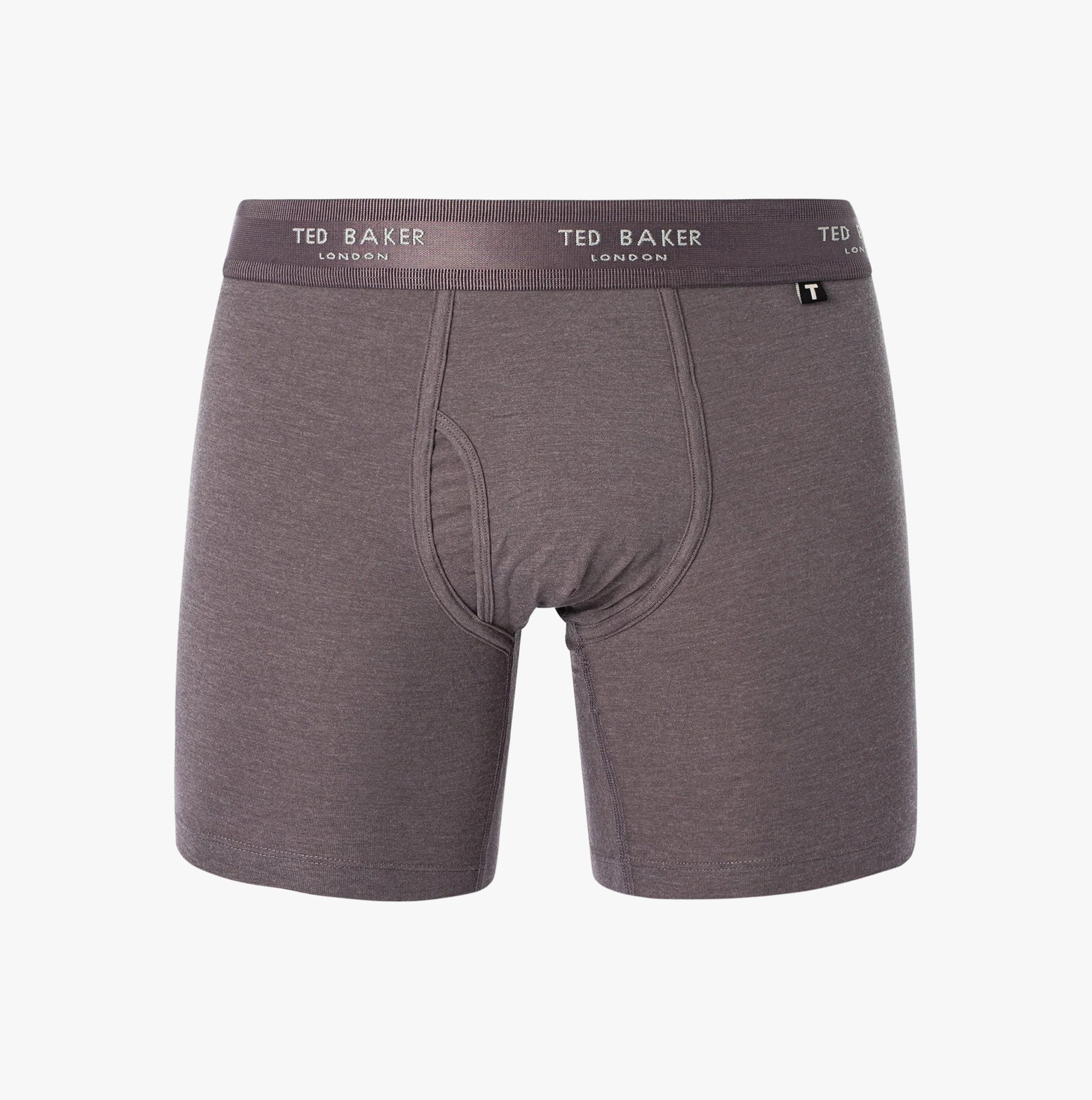 Ted Baker 3-Pack Cotton Boxer Briefs Mens Grey/Heather/Black front view showcasing comfortable fit and elasticated waistband.