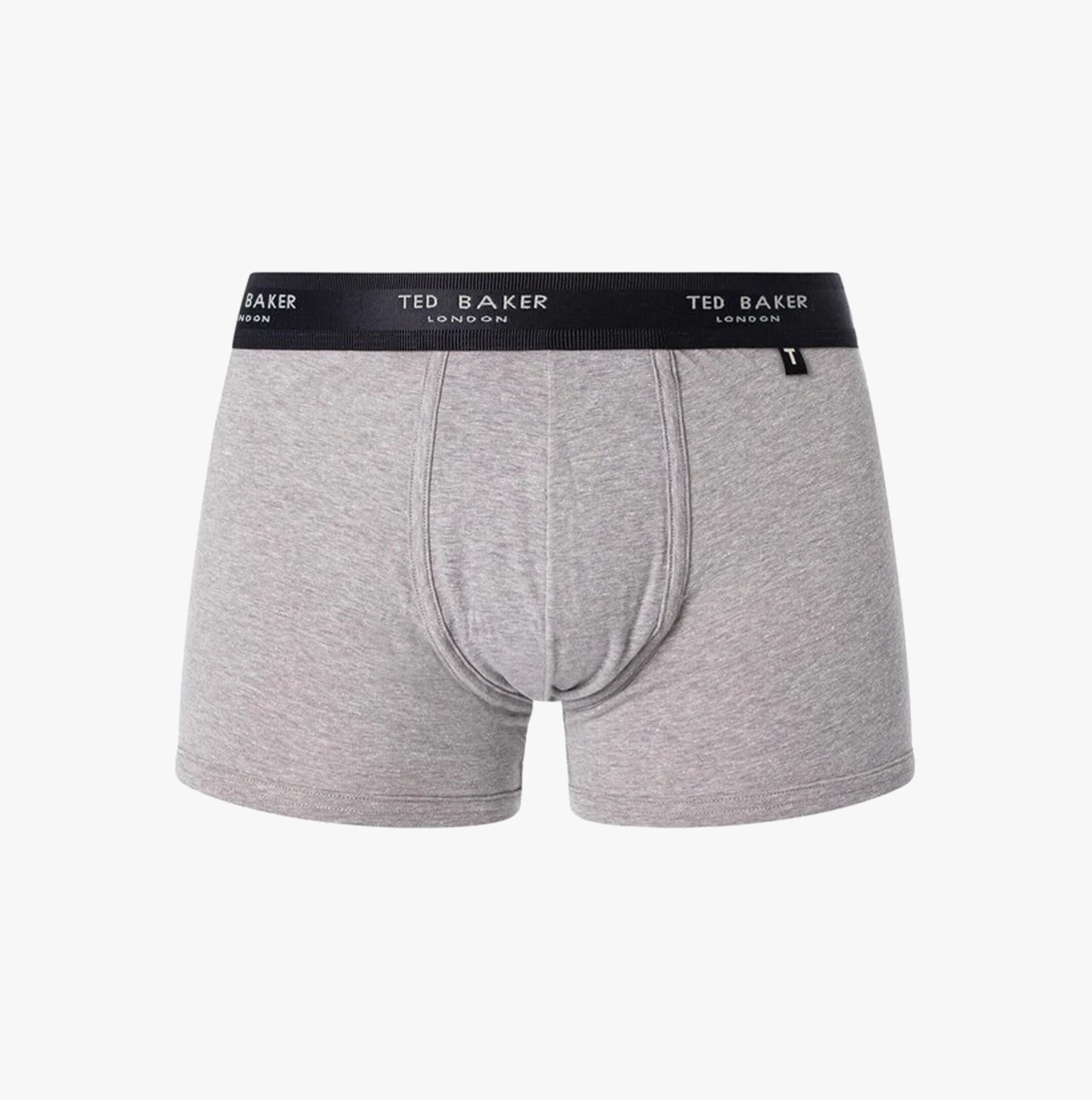 Ted Baker 3-Pack Cotton Trunks Mens Grey/Heather/Black front view showcasing comfortable elasticated waistband.