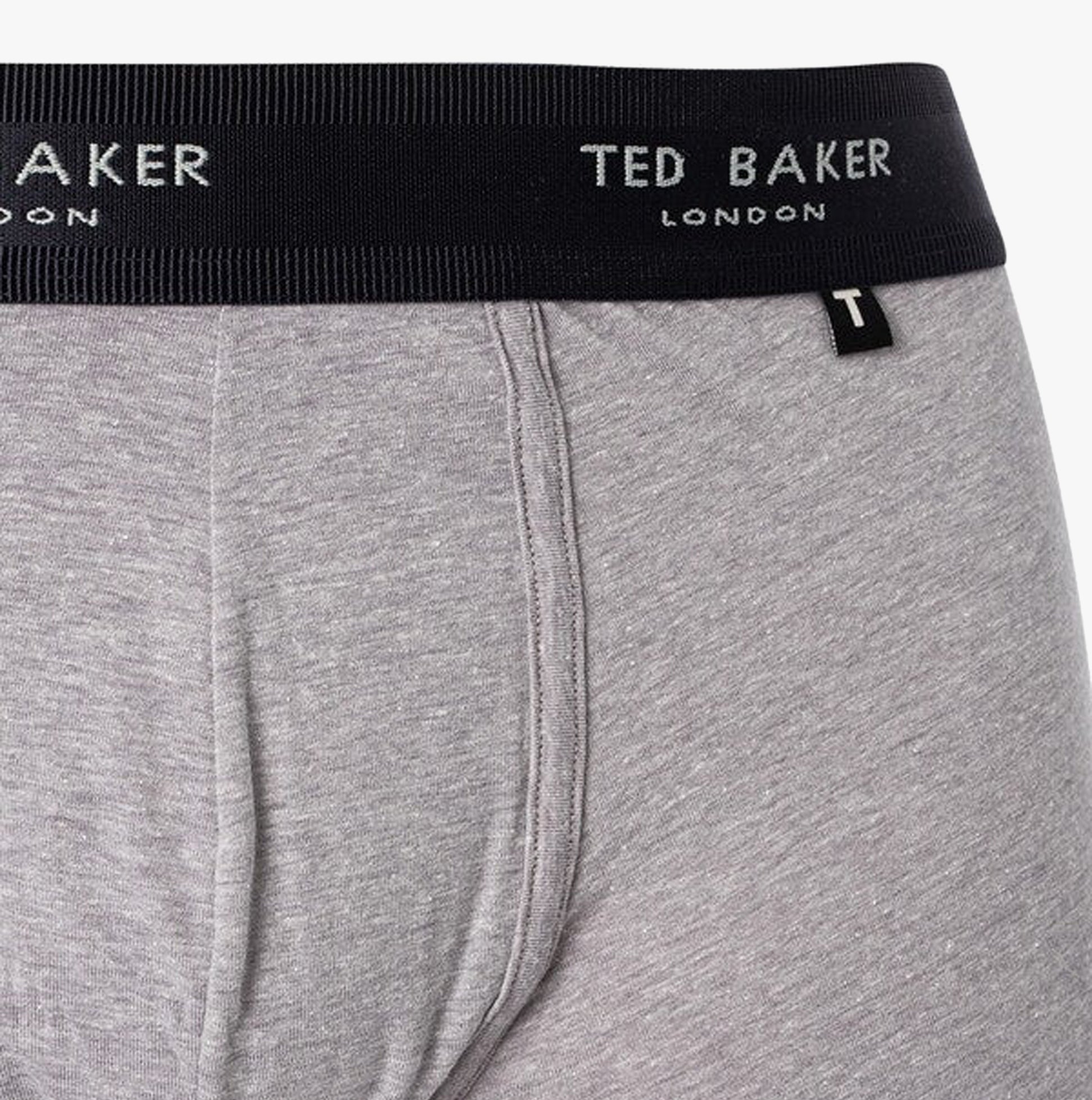 Ted Baker 3-Pack Cotton Trunks Mens Grey/Heather/Black detail view showing grey trunk with elasticated waistband.