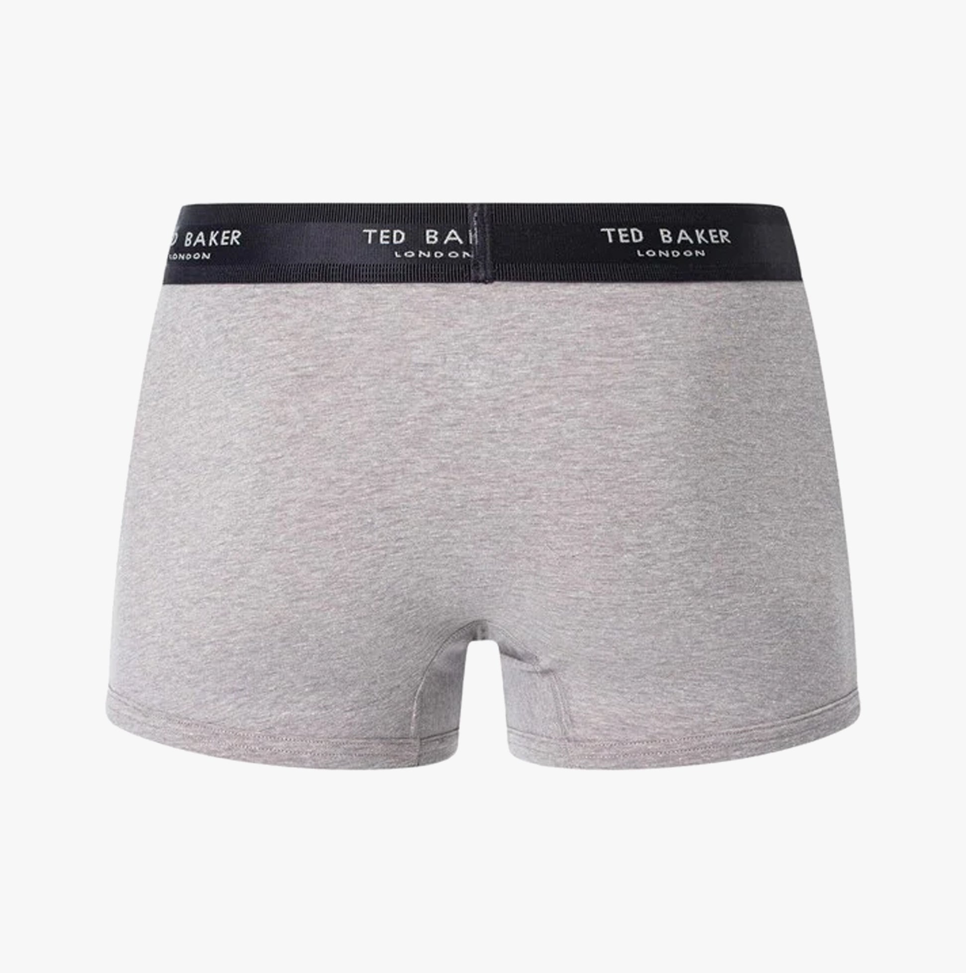 Ted Baker 3-Pack Cotton Trunks Mens Grey/Heather/Black back view showcasing elasticated waistband