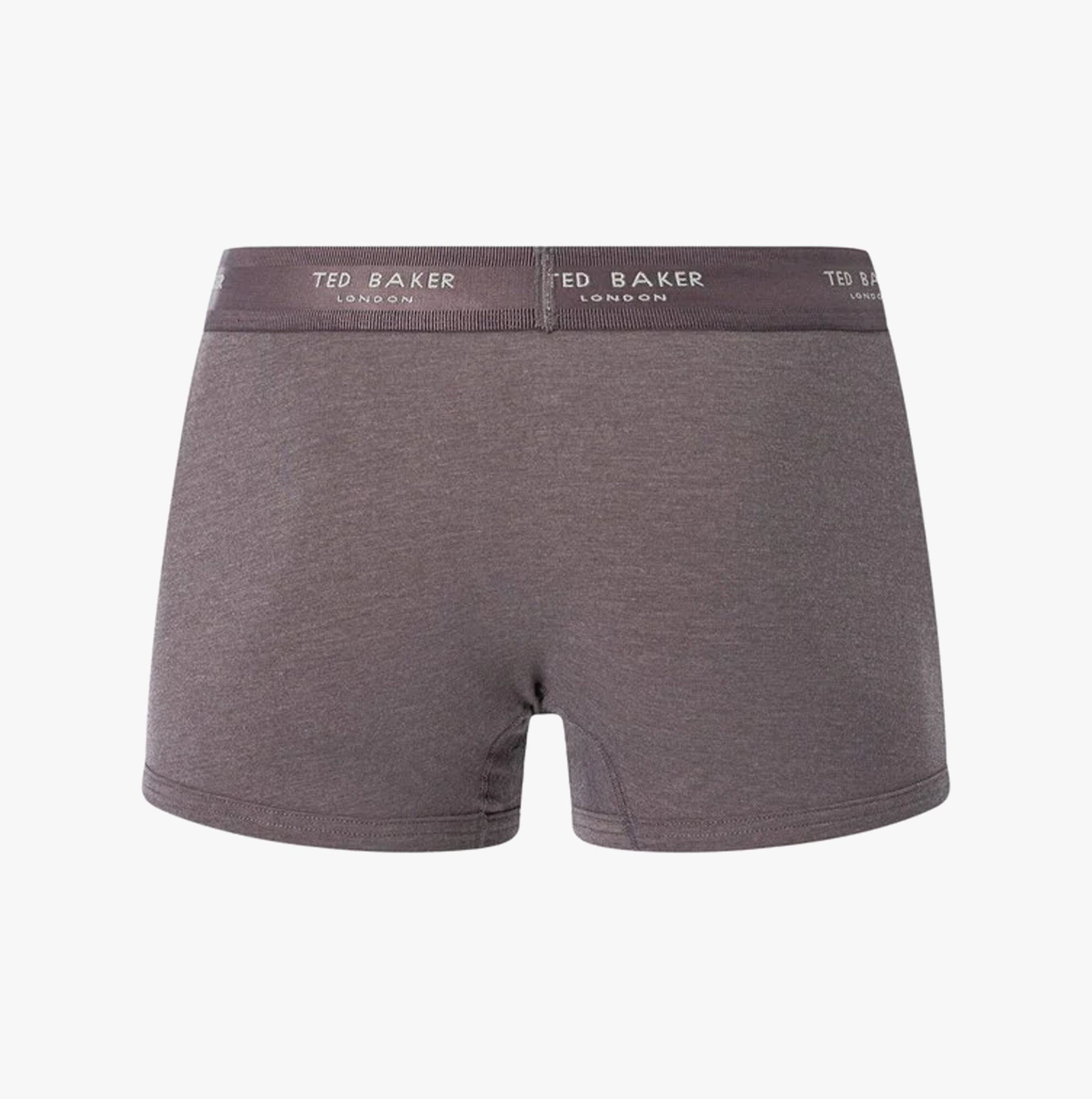 Ted Baker 3-Pack Cotton Trunks Mens Grey/Heather/Black back view showing elasticated waistband design.