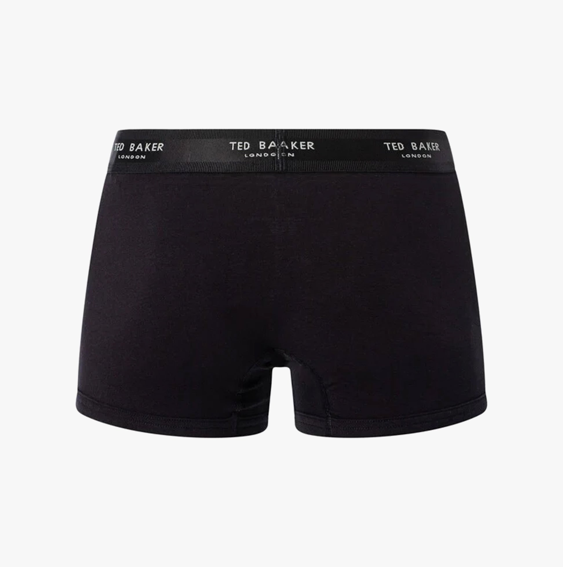 Ted Baker 3-Pack Cotton Trunks Mens Grey/Heather/Black back view showing elasticated waistband in black