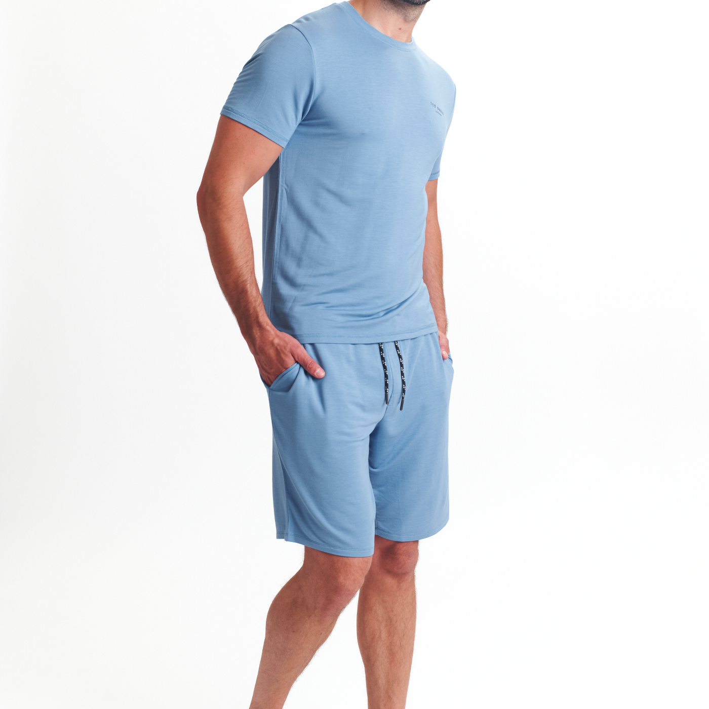 Modal T Shirt And Short Set Mens Loungewear Riviera Blue