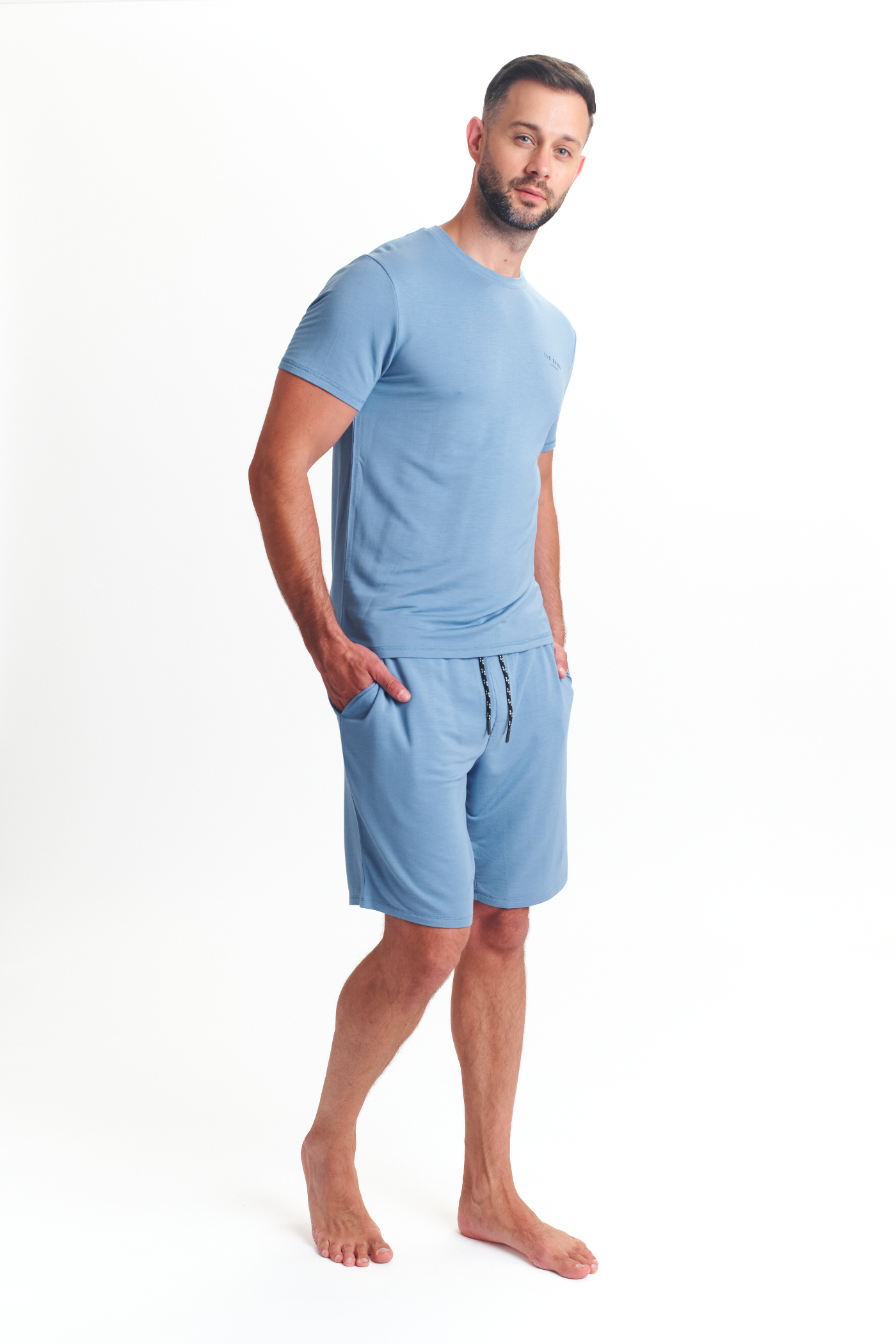 Modal T Shirt And Short Set Mens Loungewear Riviera Blue