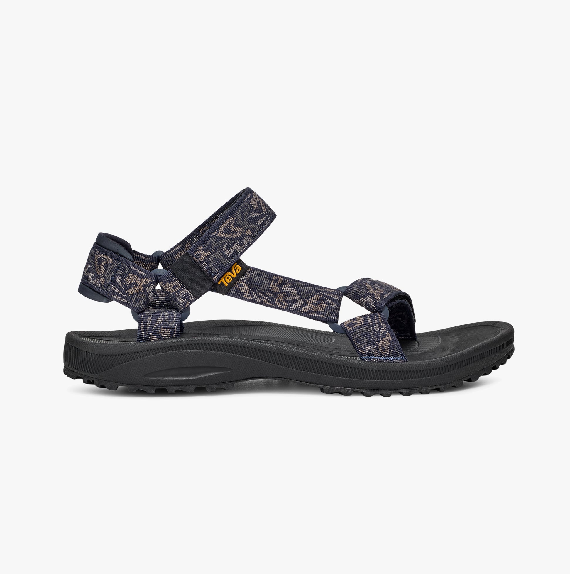 Teva WINSTED Mens Sandals Dissolving Shapes Total Eclipse side view showcasing textile upper and rubber sole.