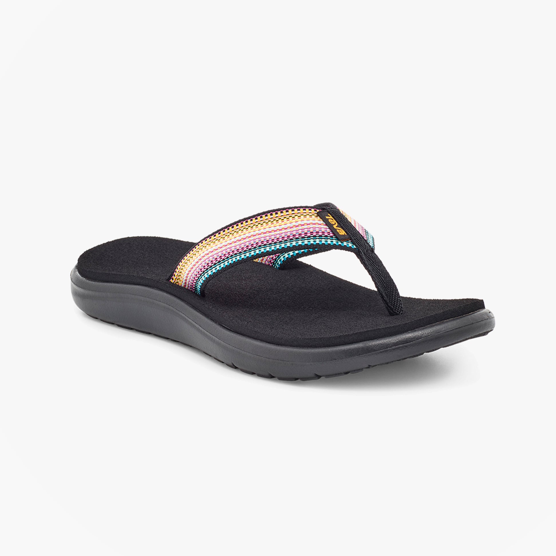 Teva VOYA FLIP Womens Flip Flops Antiguous Black Multi side view on a white background.