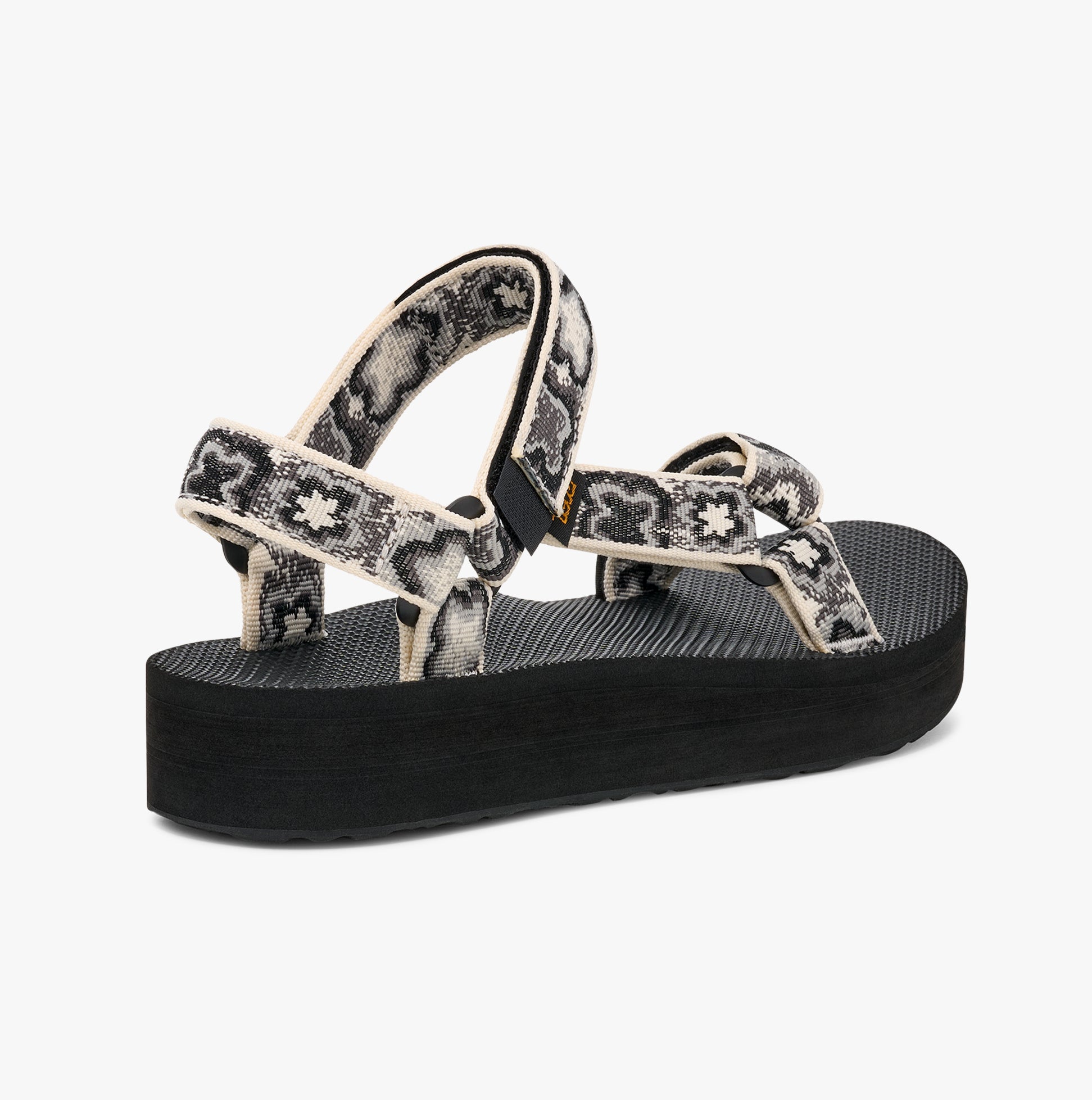 Teva MIDFORM UNIVERSAL Womens Sandals Neon Floral Black/ White side view with platform heel and touch fastening straps