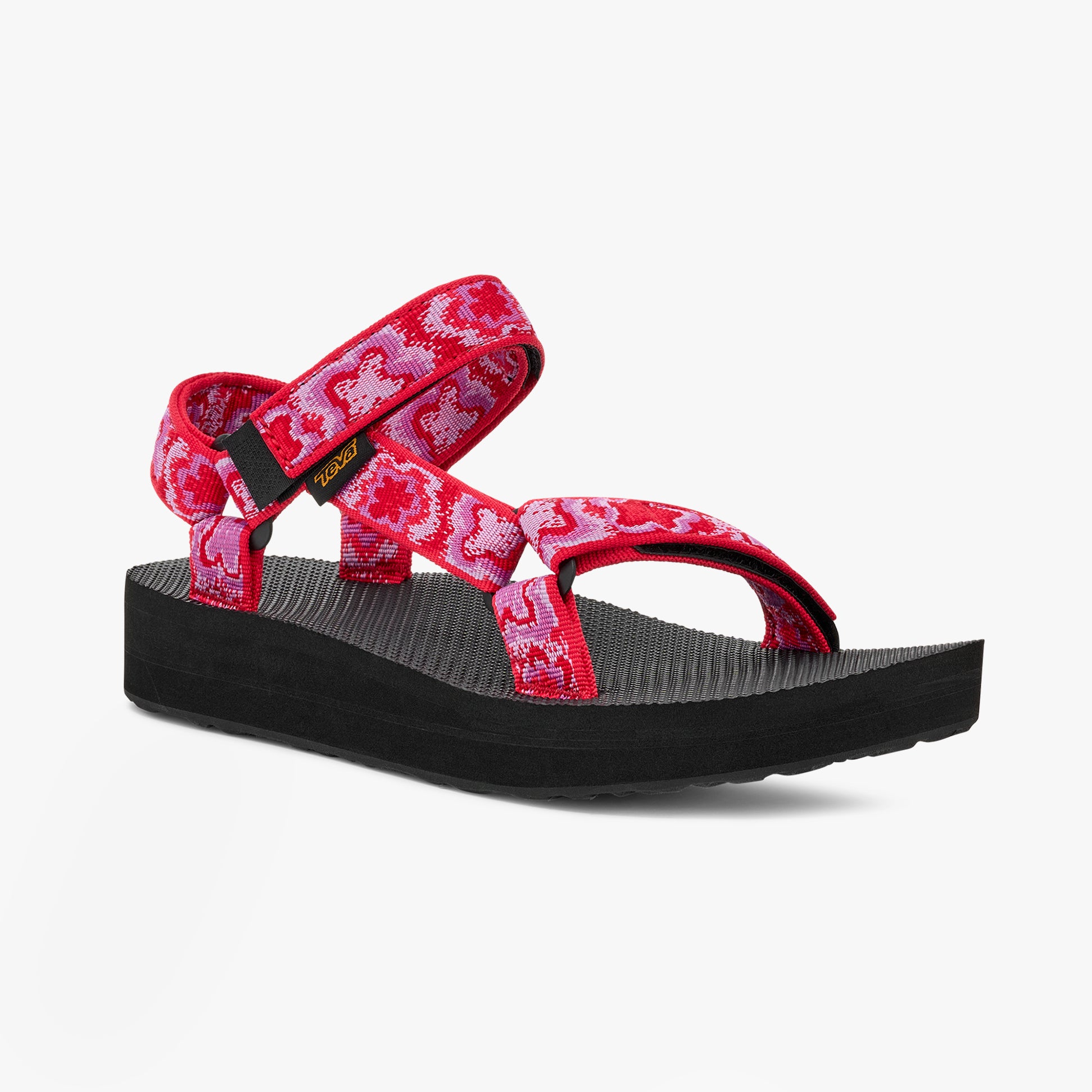 Teva MIDFORM UNIVERSAL Womens Sandals Neon Floral Pink/ Purple side view showcasing the vibrant floral design and platform sole.