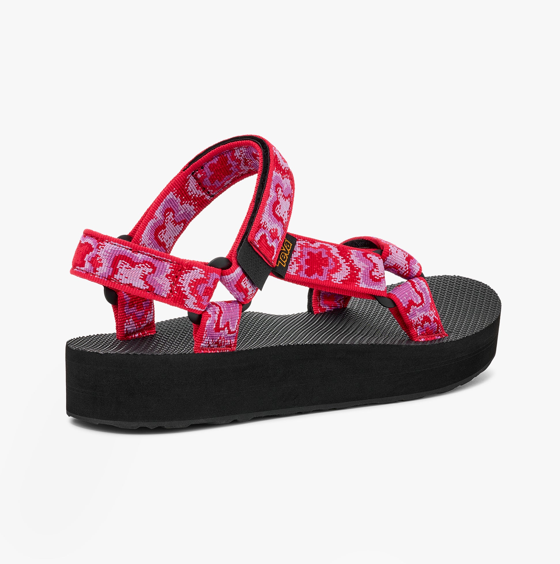 Teva MIDFORM UNIVERSAL Womens Sandals Neon Floral Pink/ Purple side view showcasing vibrant floral design and platform heel.