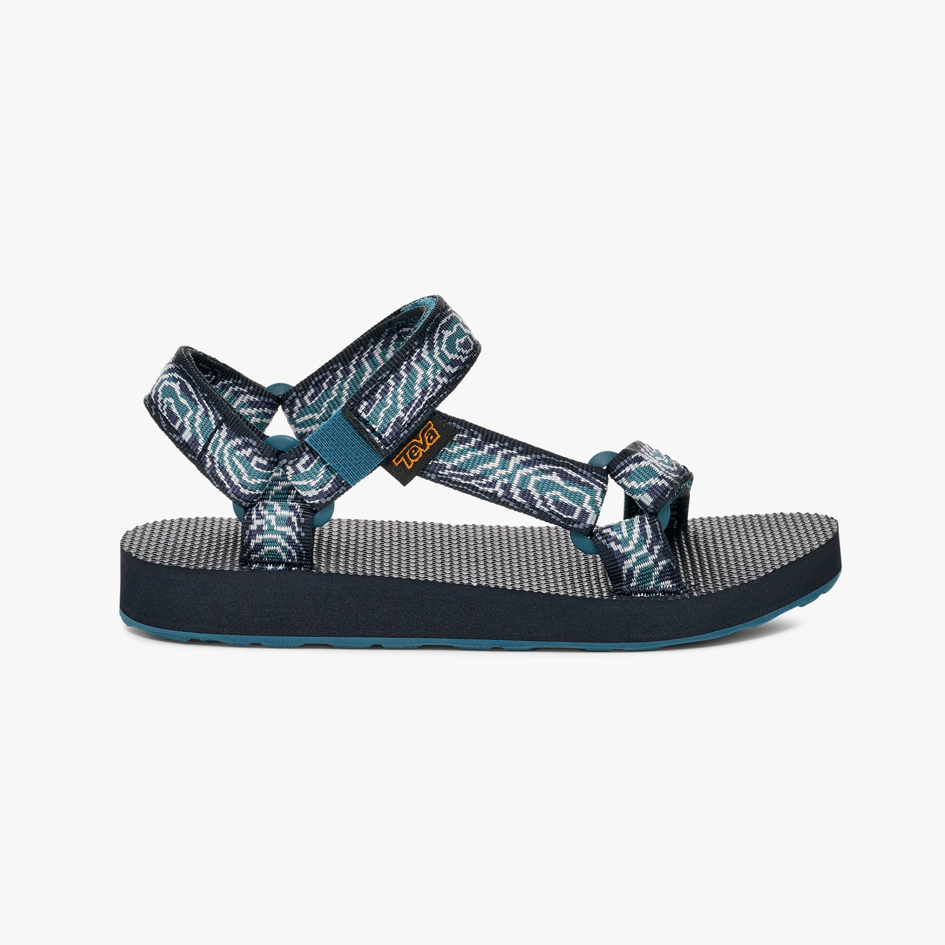 Teva ORIGINAL UNIVERSAL Kids Sandals Archive Topo Navy side view showcasing textile upper and rubber sole