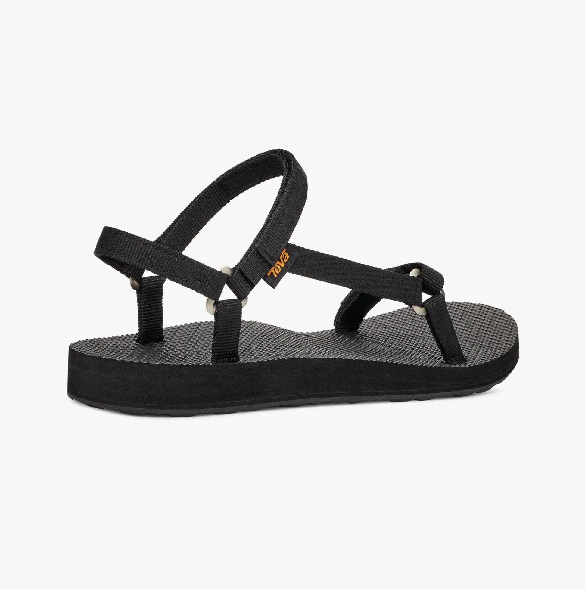 Teva ORIGINAL UNIVERSAL Womens Sandals Slim Black side view showing textile upper and rubber sole.