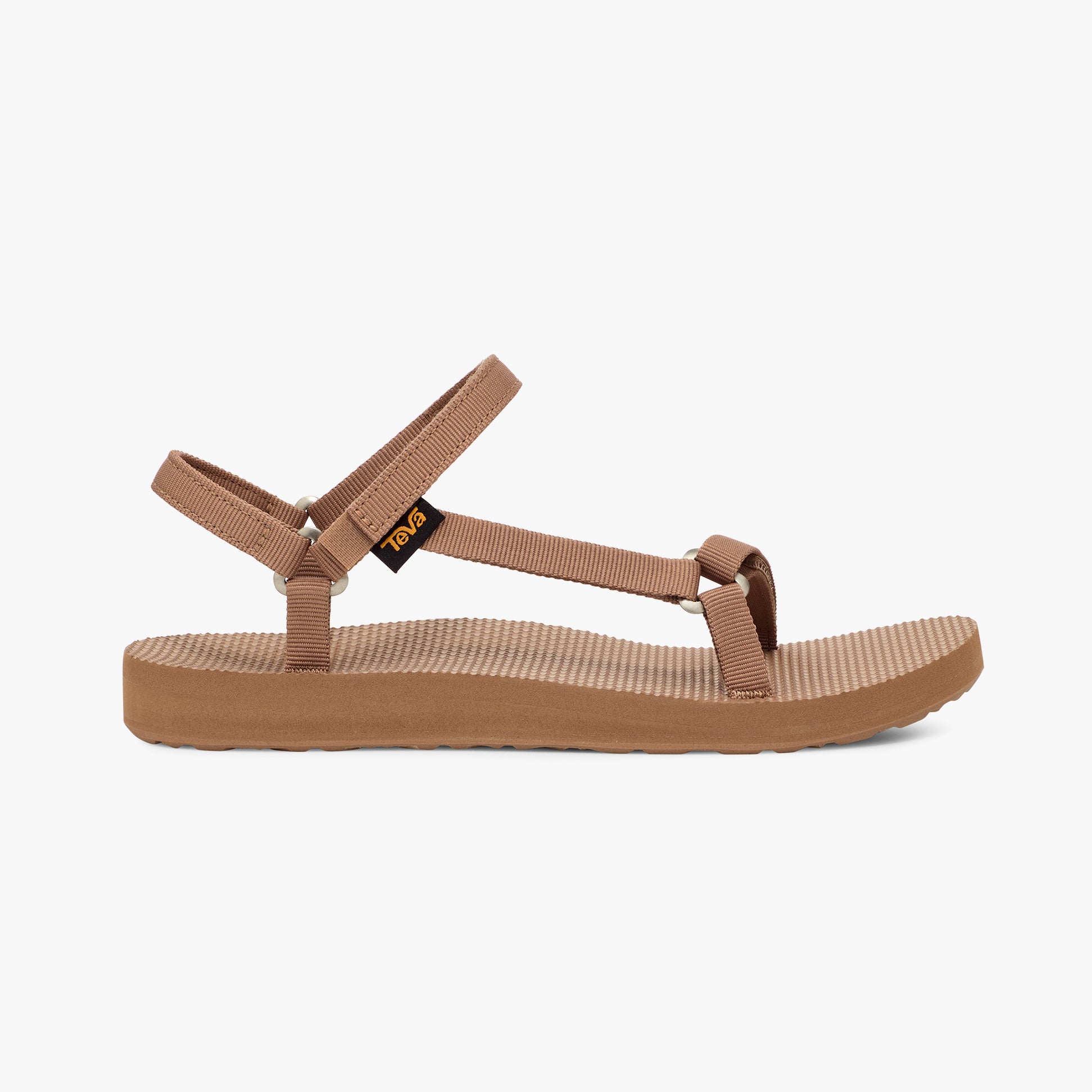 Teva ORIGINAL UNIVERSAL SLIM Womens Sandals Tigers Eye side view showcasing lightweight design and comfort features.