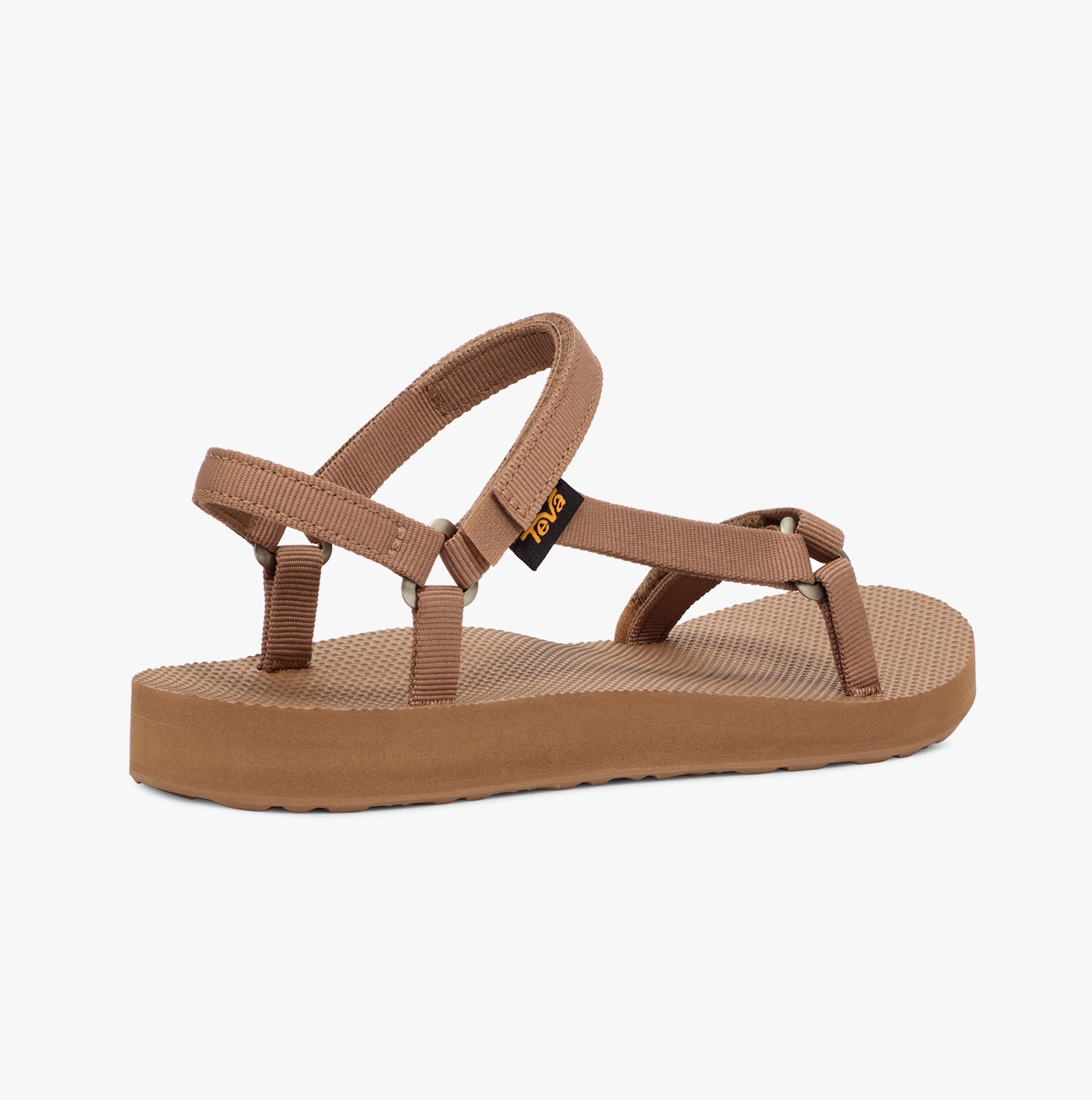 Teva ORIGINAL UNIVERSAL SLIM Womens Sandals Tigers Eye side view showcasing textile upper, EVA lining, and rubber sole.
