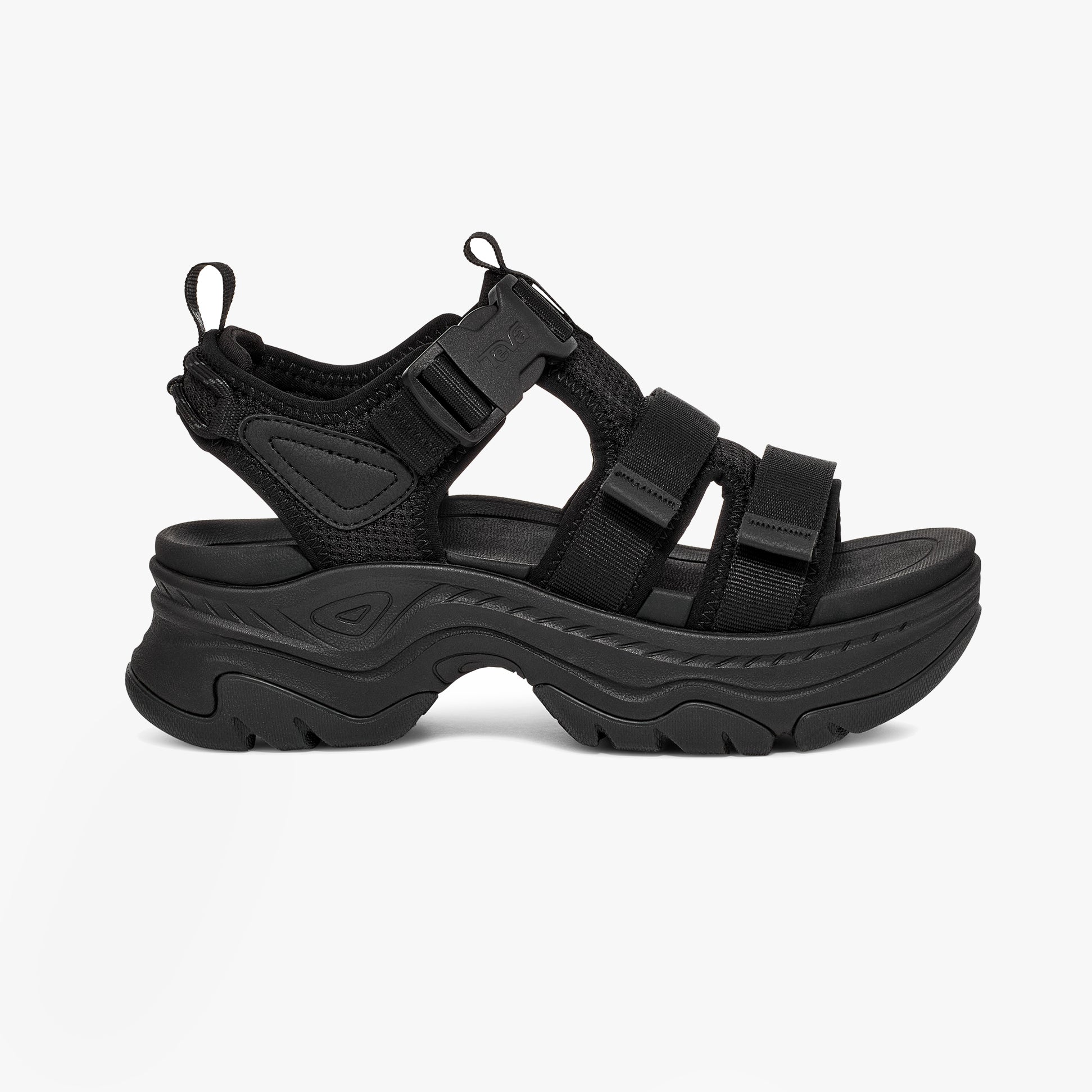 Teva HURRICANE AMPSOLE GAILA Womens Sandals Black side view showcasing the textile upper, EVA lining, and rubber sole.