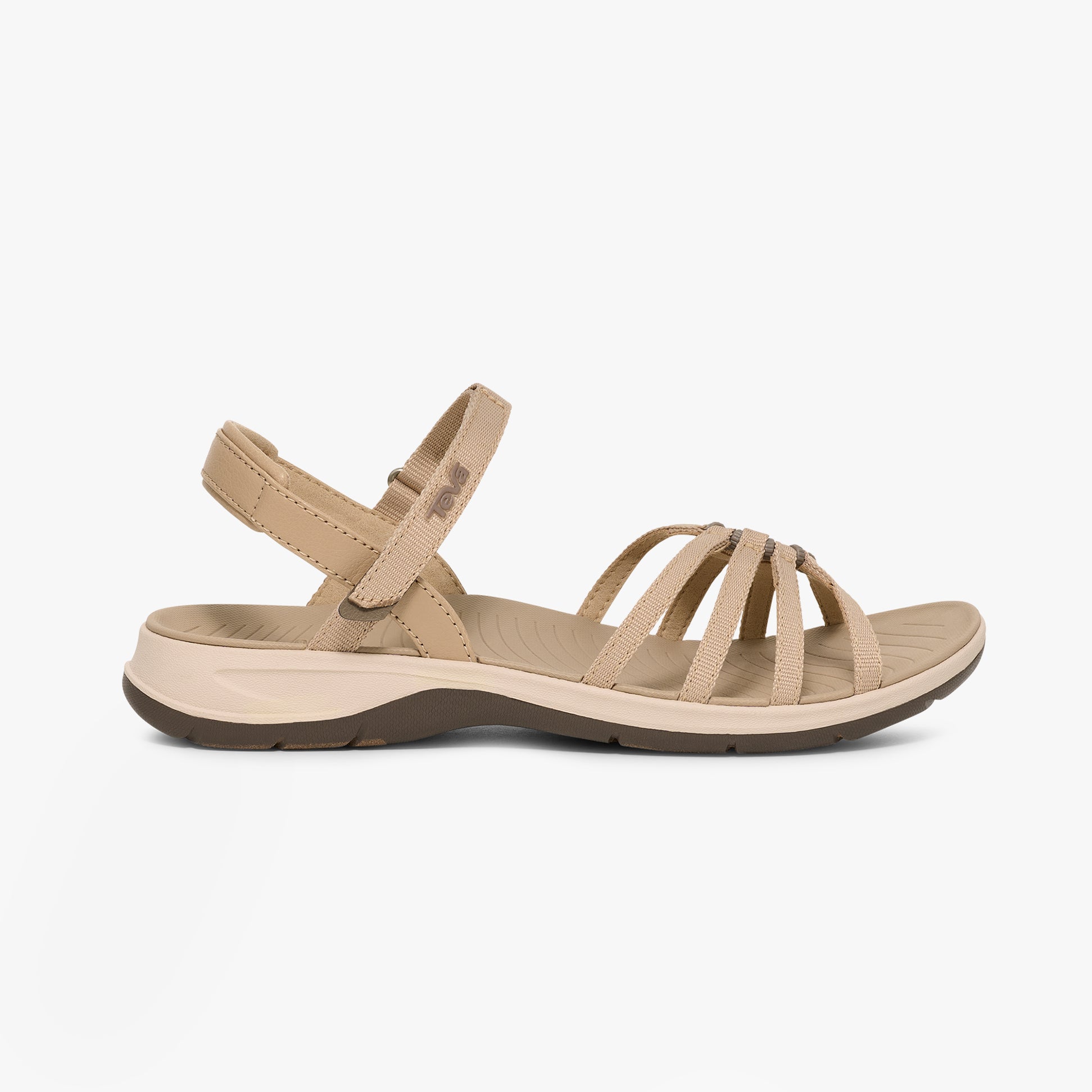 Teva TIRRATRAVELER Womens Sandals White Pepper side view showcasing adjustable straps and lightweight design.