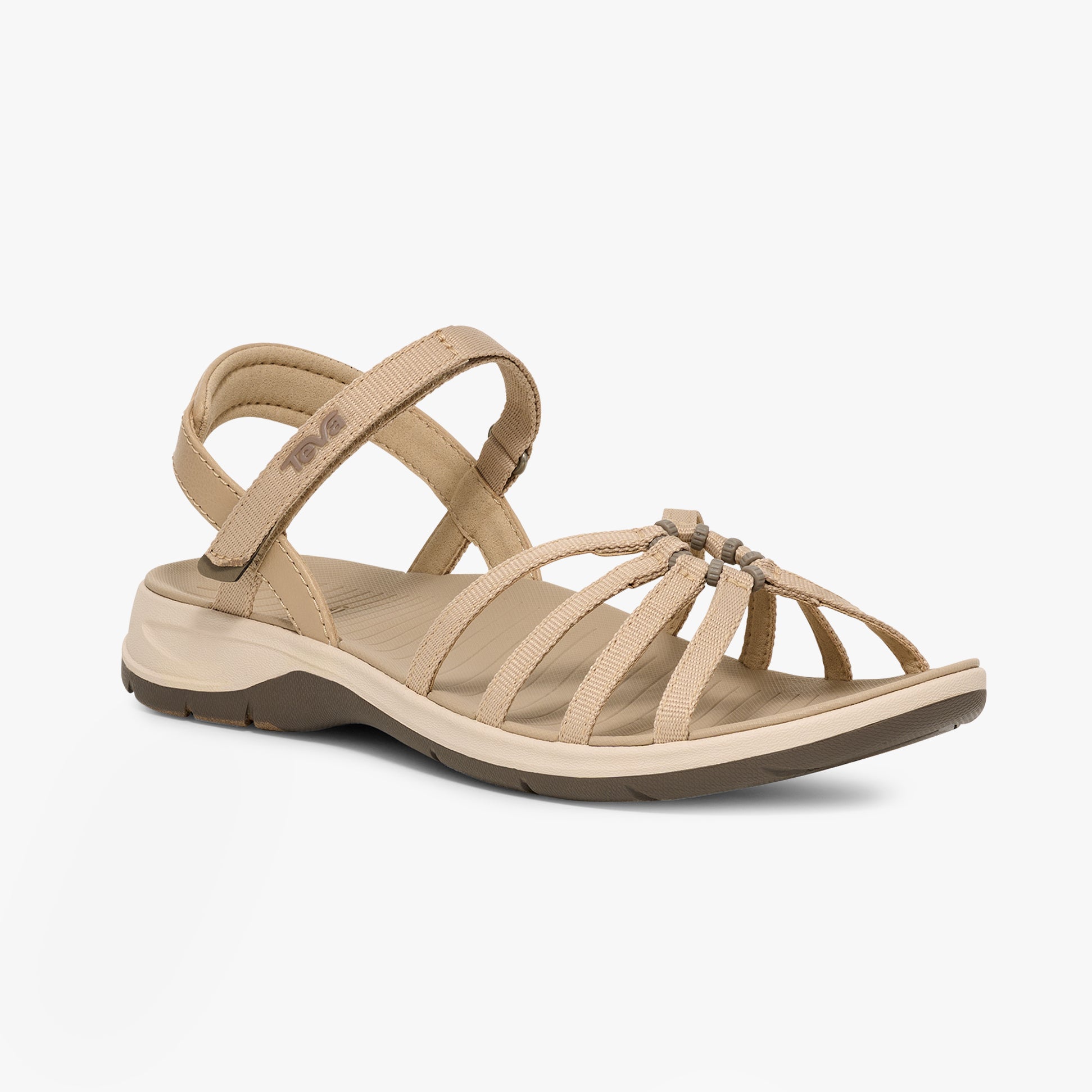 Teva TIRRATRAVELER Womens Sandals White Pepper side view with adjustable straps and lightweight rubber sole.
