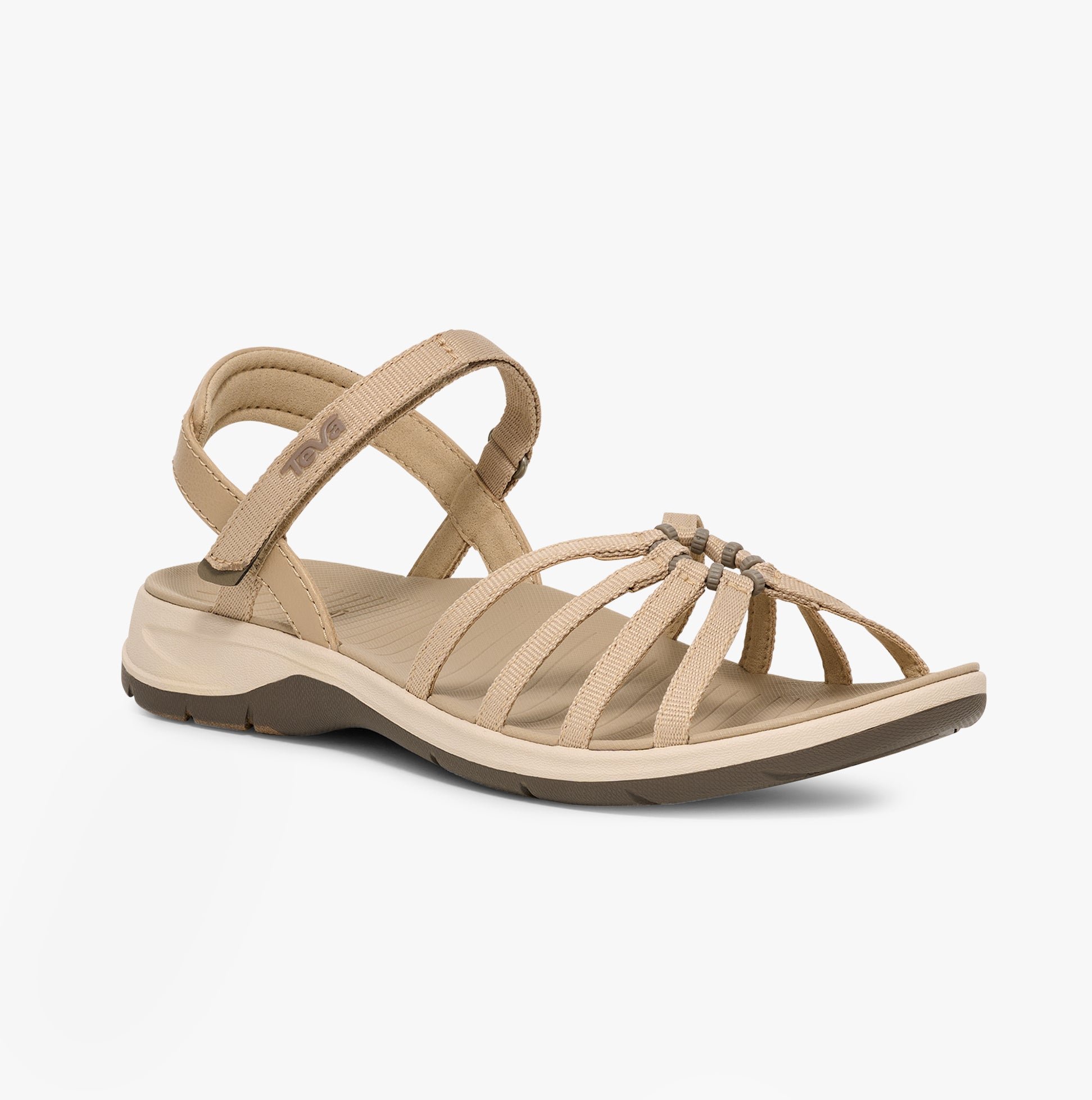 Teva TIRRATRAVELER Womens Sandals White Pepper side view with adjustable straps and lightweight rubber sole.