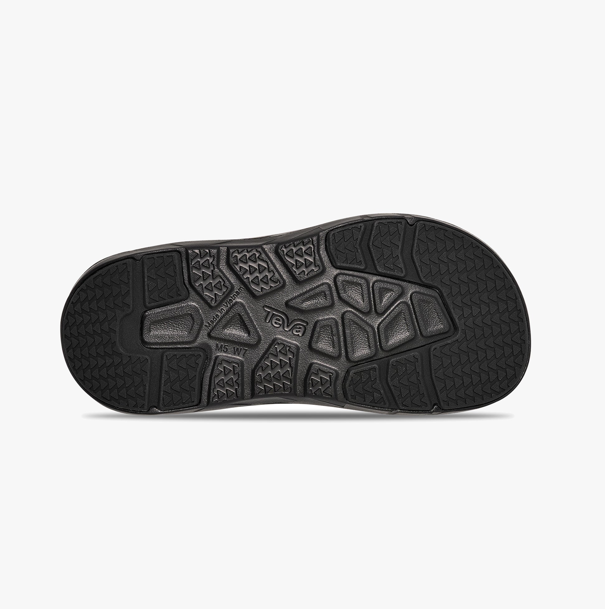 Teva Womens APRE TRAIL Sliders Black sole view with textured grip and lightweight design.