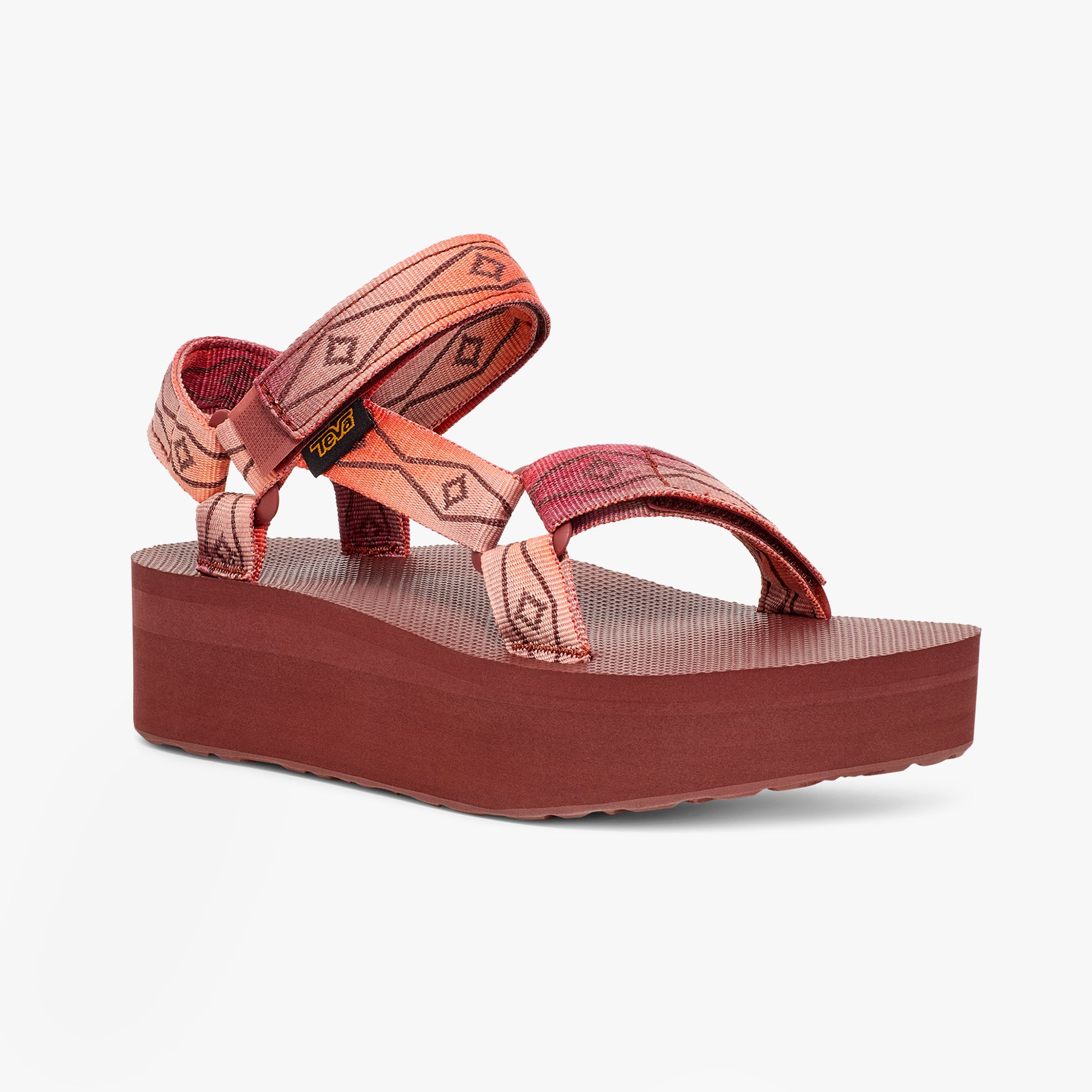 Teva FLATFORM UNIVERSAL SUNSCAPE Womens Sandals Waterless Scarlet side view showcasing platform design and colorful straps.
