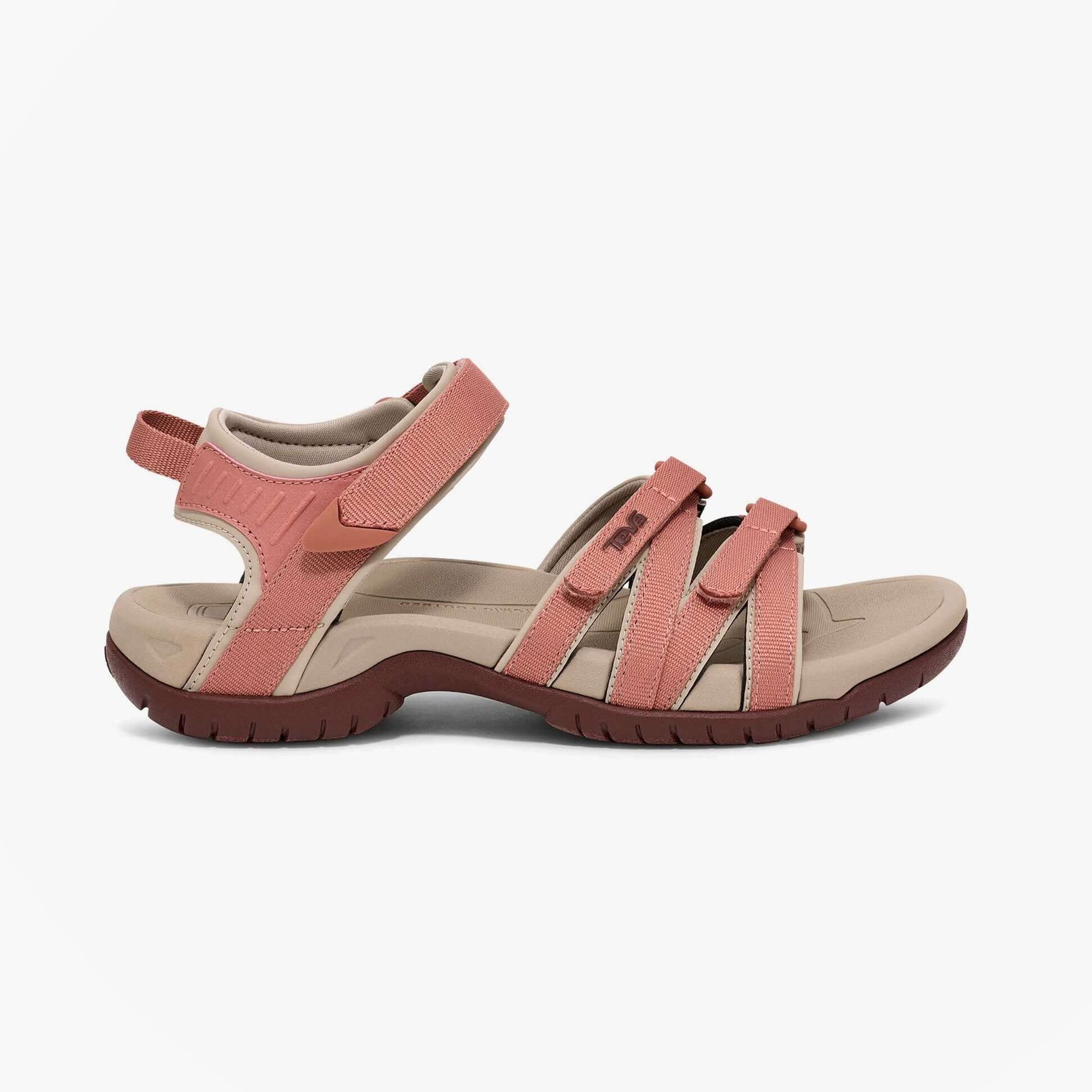Teva TIRRA Womens Hiking Sandals Desert Pink side view showcasing adjustable straps and rubber sole.