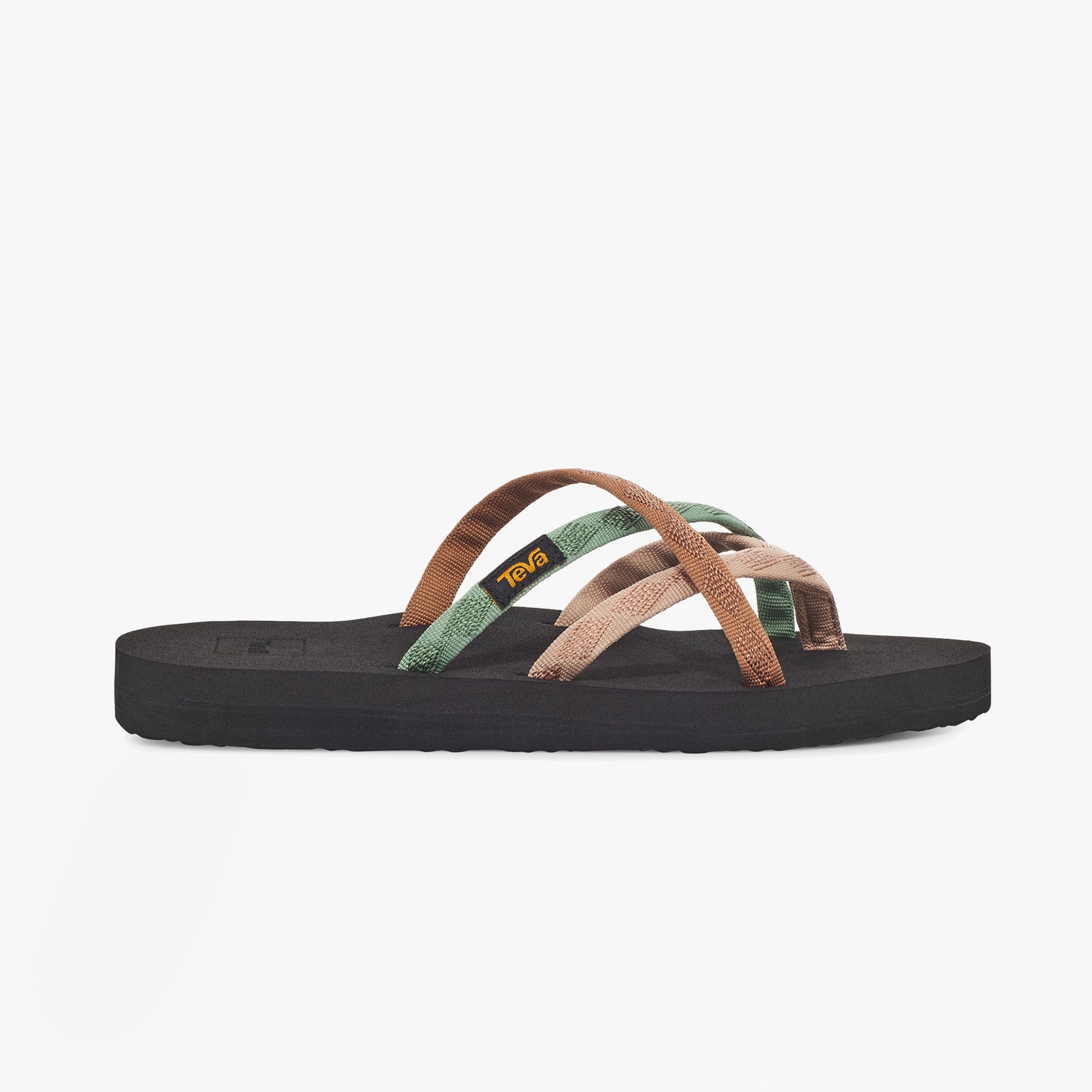 Teva OLOWAHU Womens Sandals Mixed B Maple Sugar Multi side view featuring multi-colored straps and black sole.