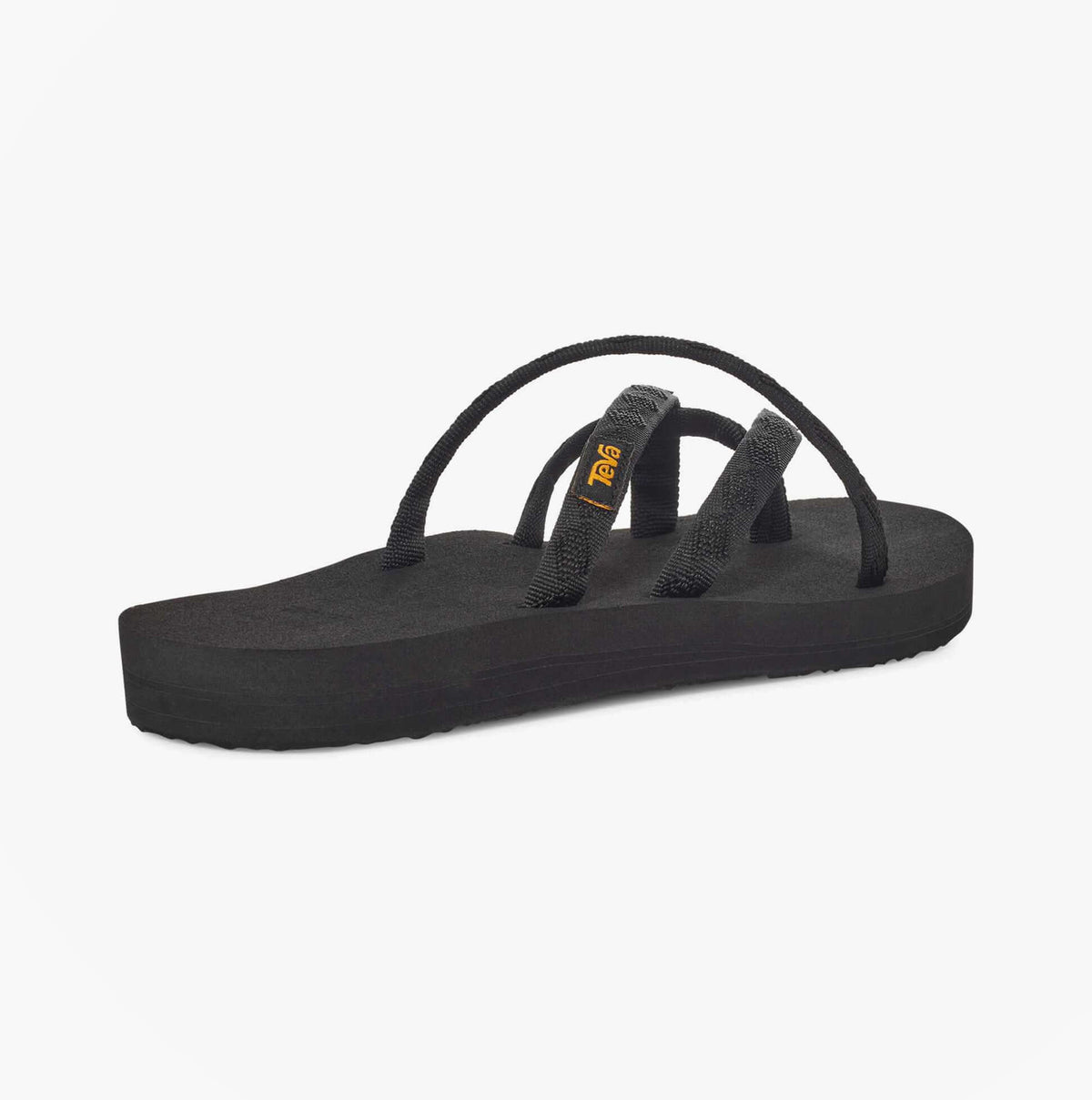 Teva OLOWAHU Womens Flip Flop All Black side view with recycled PET straps and EVA sole.