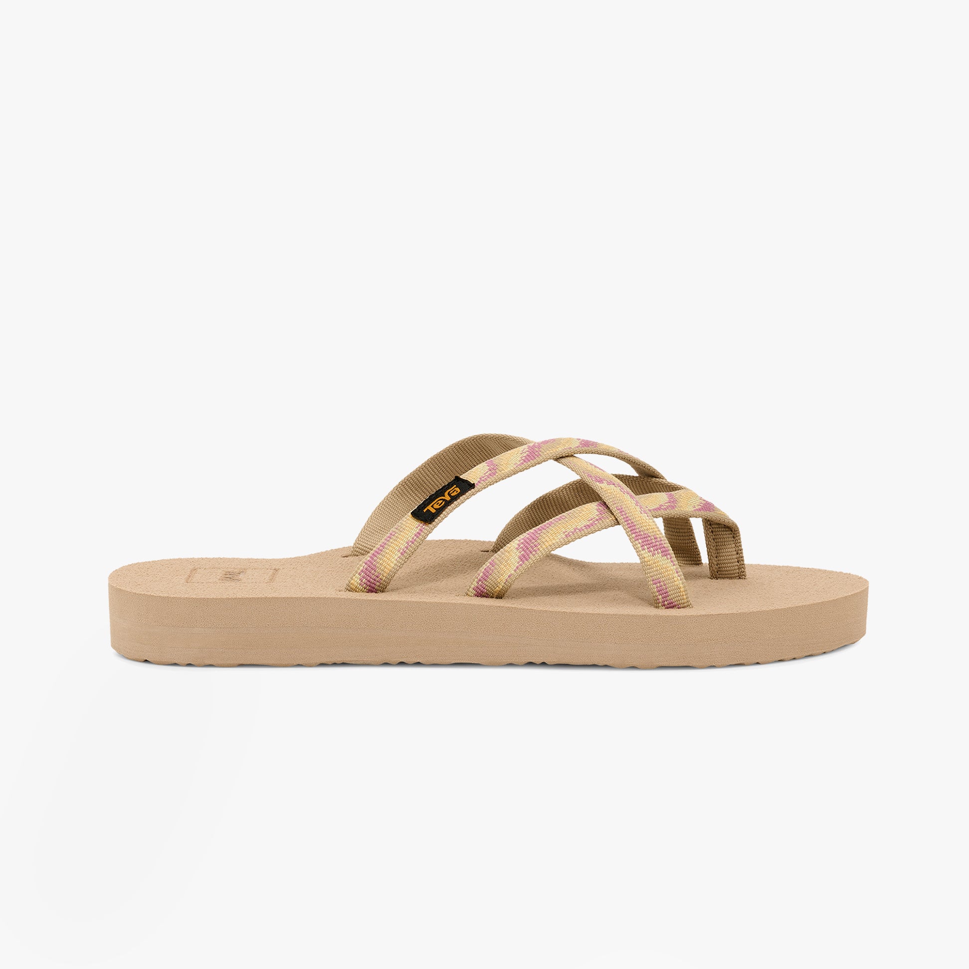 Teva OLOWAHU Womens Sandals Neon Wave Peach Ice side view with textile upper and EVA sole.