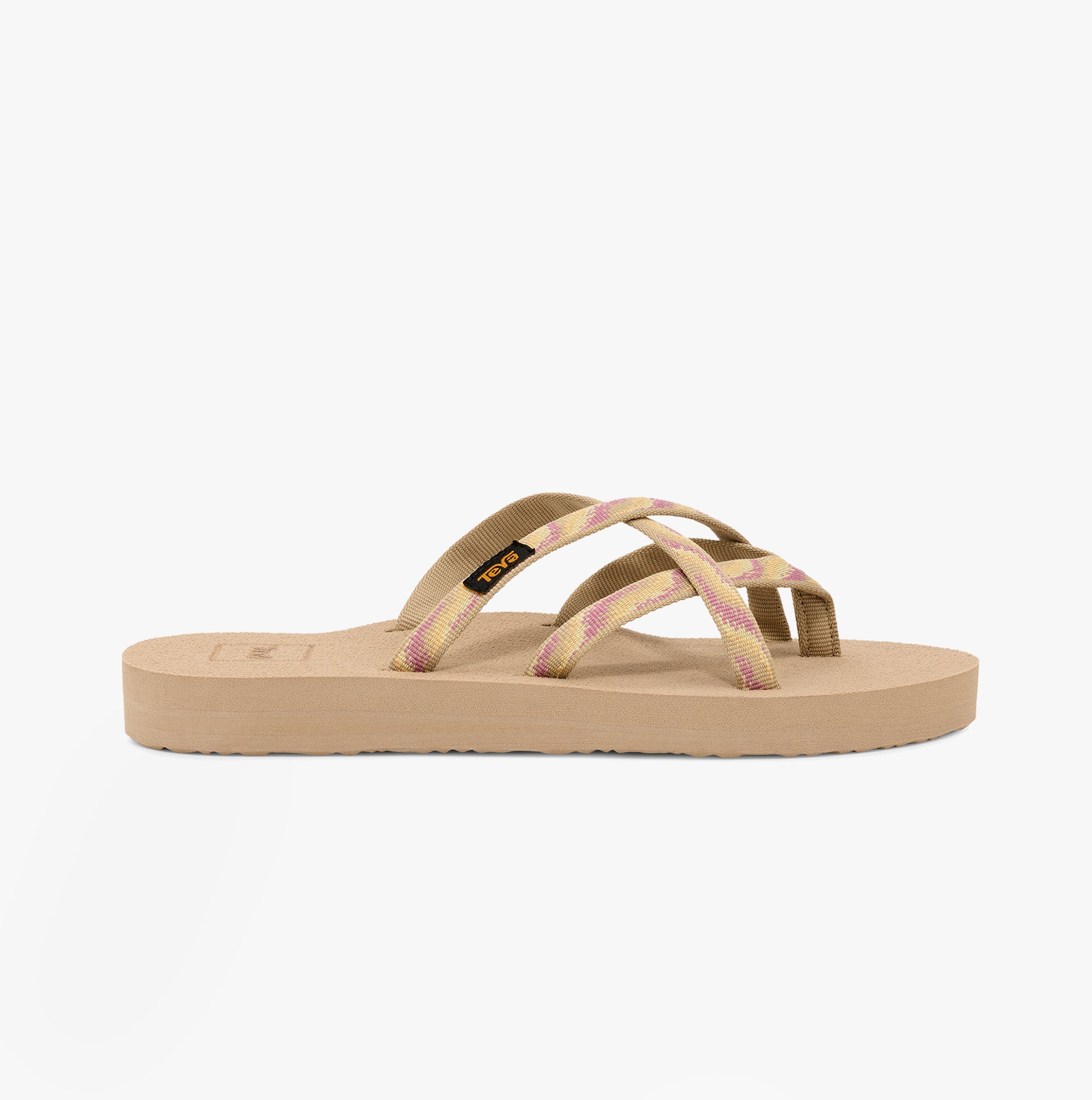 Teva OLOWAHU Womens Sandals Neon Wave Peach Ice side view with textile upper and EVA sole.
