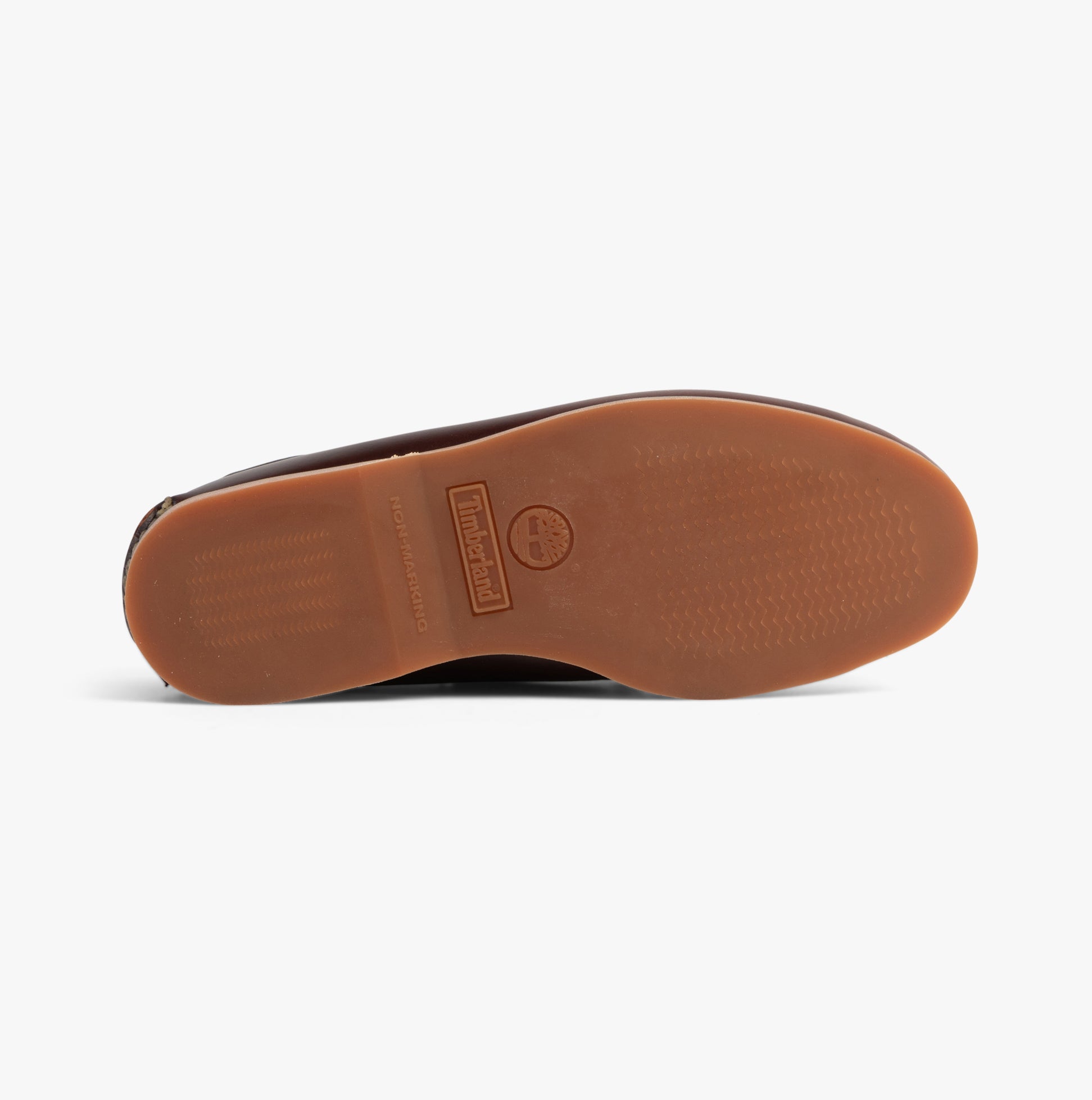 Timberland CLASSIC BOAT Mens Deck Shoes Brown bottom view showcasing rubber sole and logo detailing.