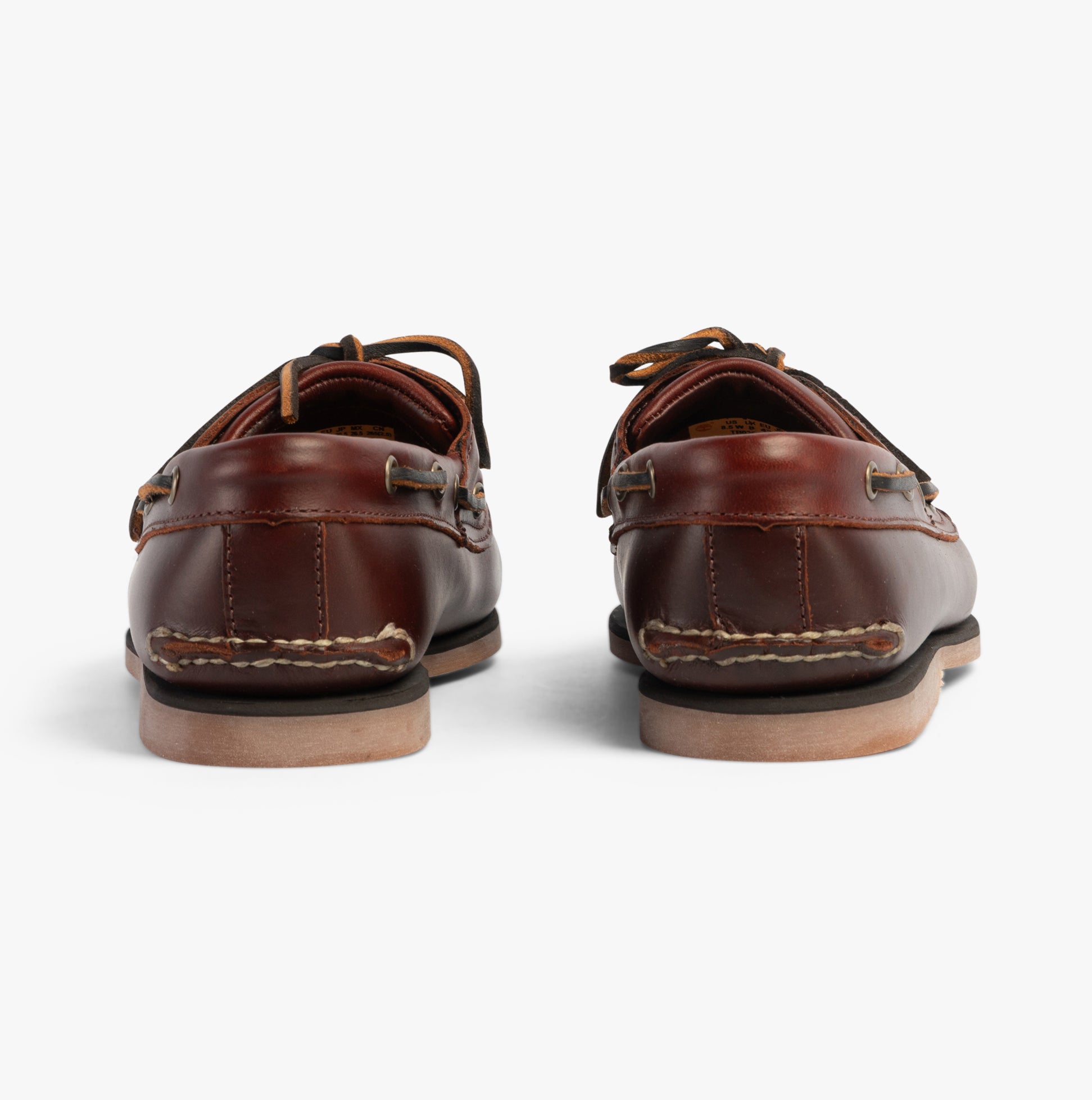 Timberland CLASSIC BOAT Mens Deck Shoes Brown back view showcasing leather upper and rubber sole.