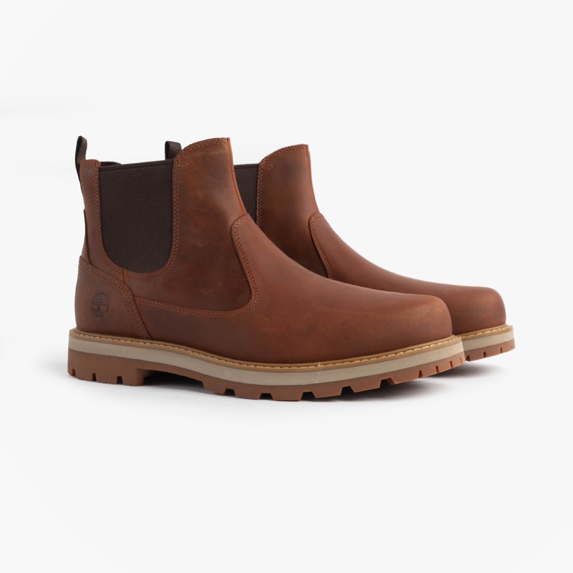 Timberland BRITTON ROAD MID Mens Chelsea Boots Rust side view showcasing leather upper and elasticated side panel.