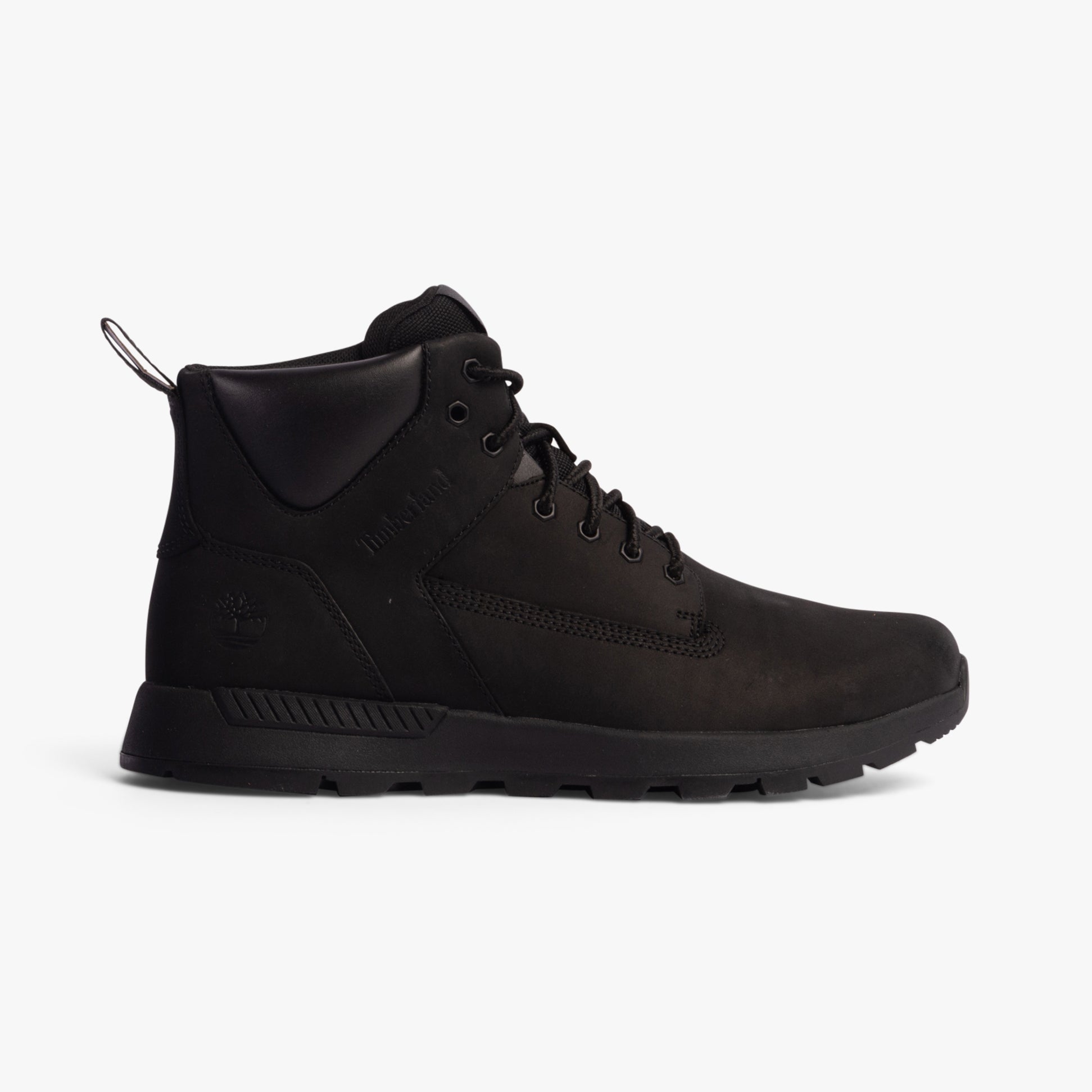 Timberland KILLINGTON TREKKER Mens Boots Jet Black side view showcasing nubuck upper and lace-up closure.