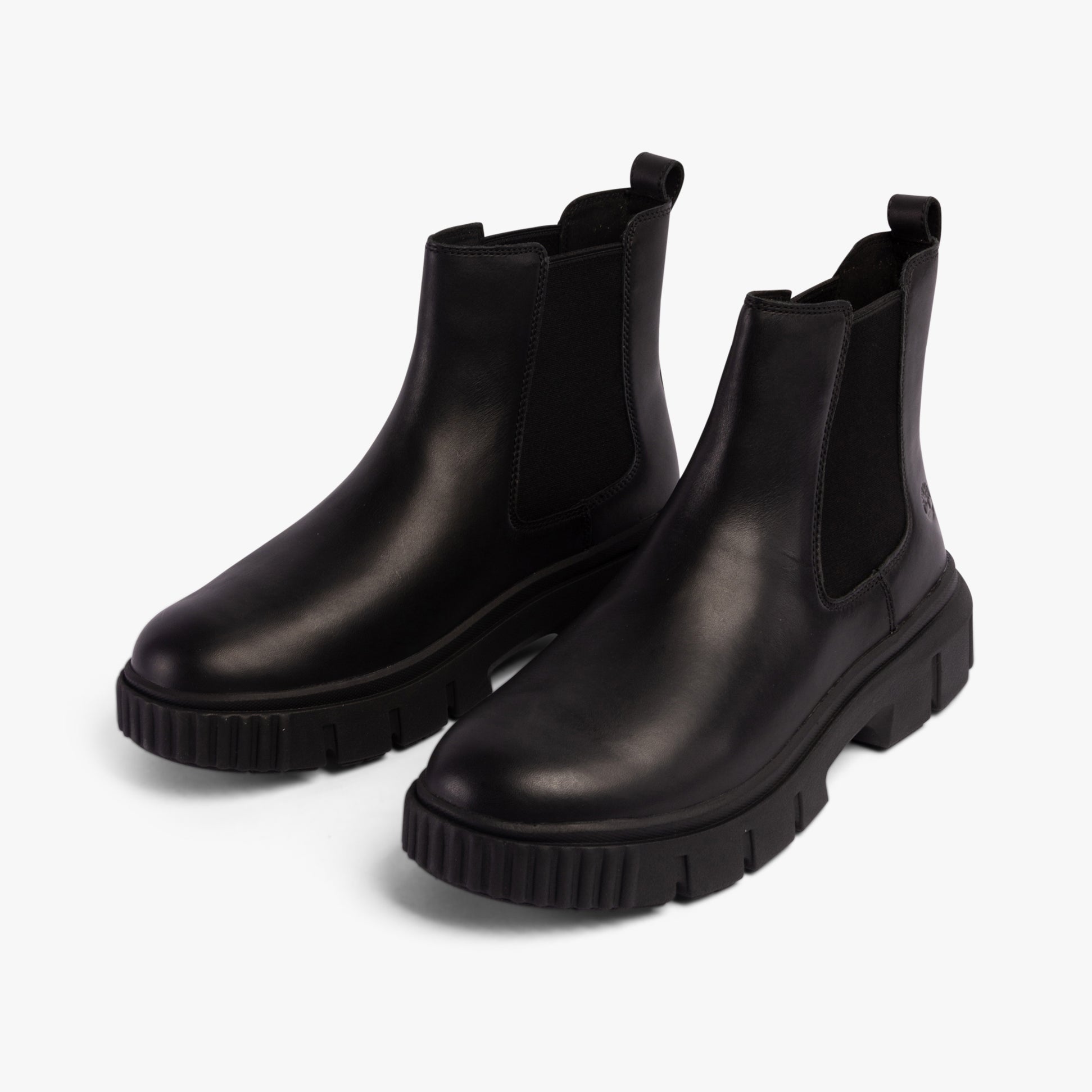 Timberland GREYFIELD Womens Boots Black side view showing leather upper and elasticated side panel.