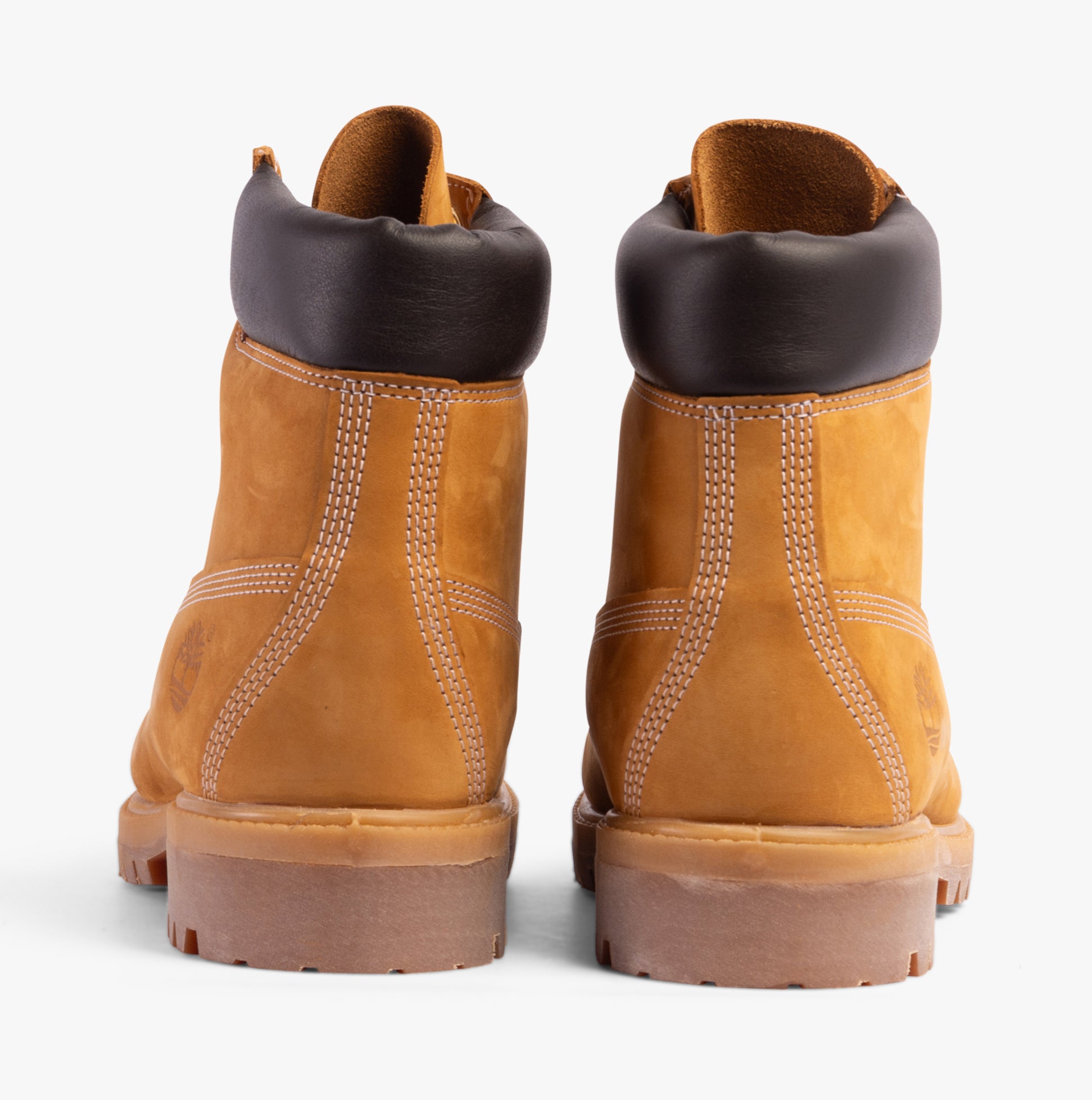 Timberland PREMIUM Mens Boots Wheat rear view showcasing leather upper and rubber sole for comfort and durability.