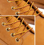 Timberland PREMIUM Mens Boots Wheat detail view of lace-up system and leather upper.